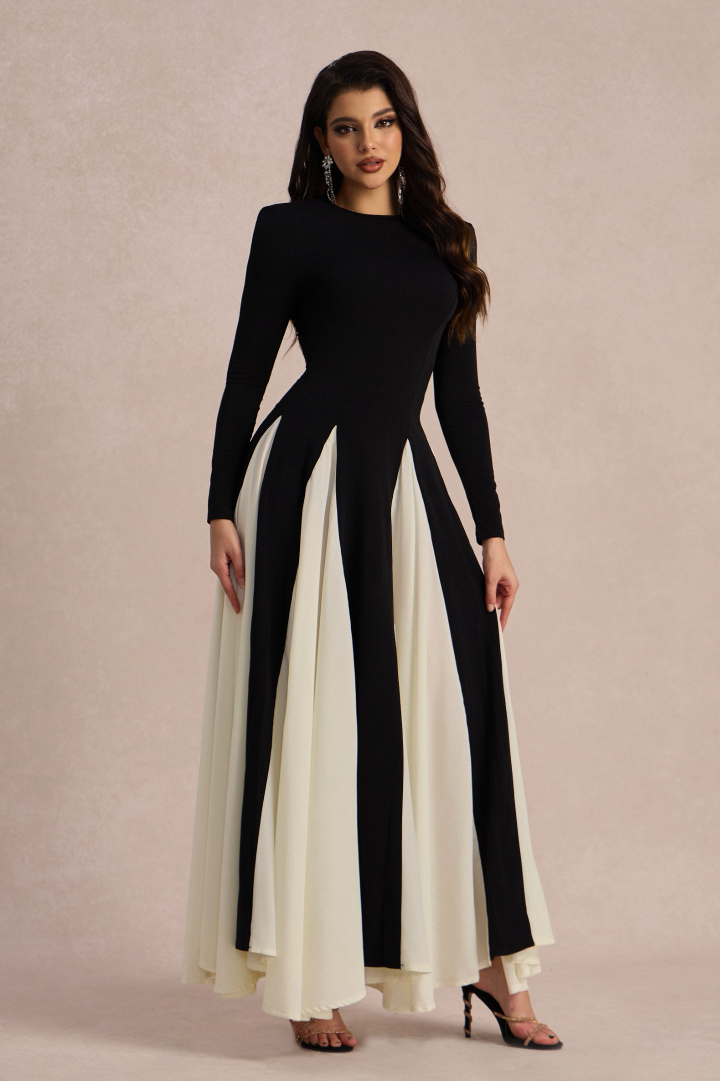 Heloise Color Block Long Sleeve Maxi Dress-purelyfable