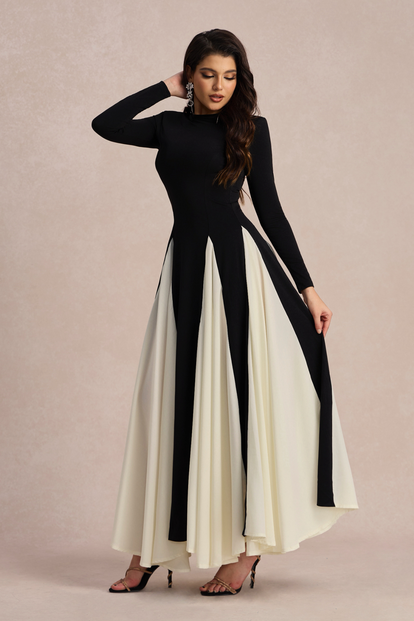 Heloise Color Block Long Sleeve Maxi Dress-purelyfable