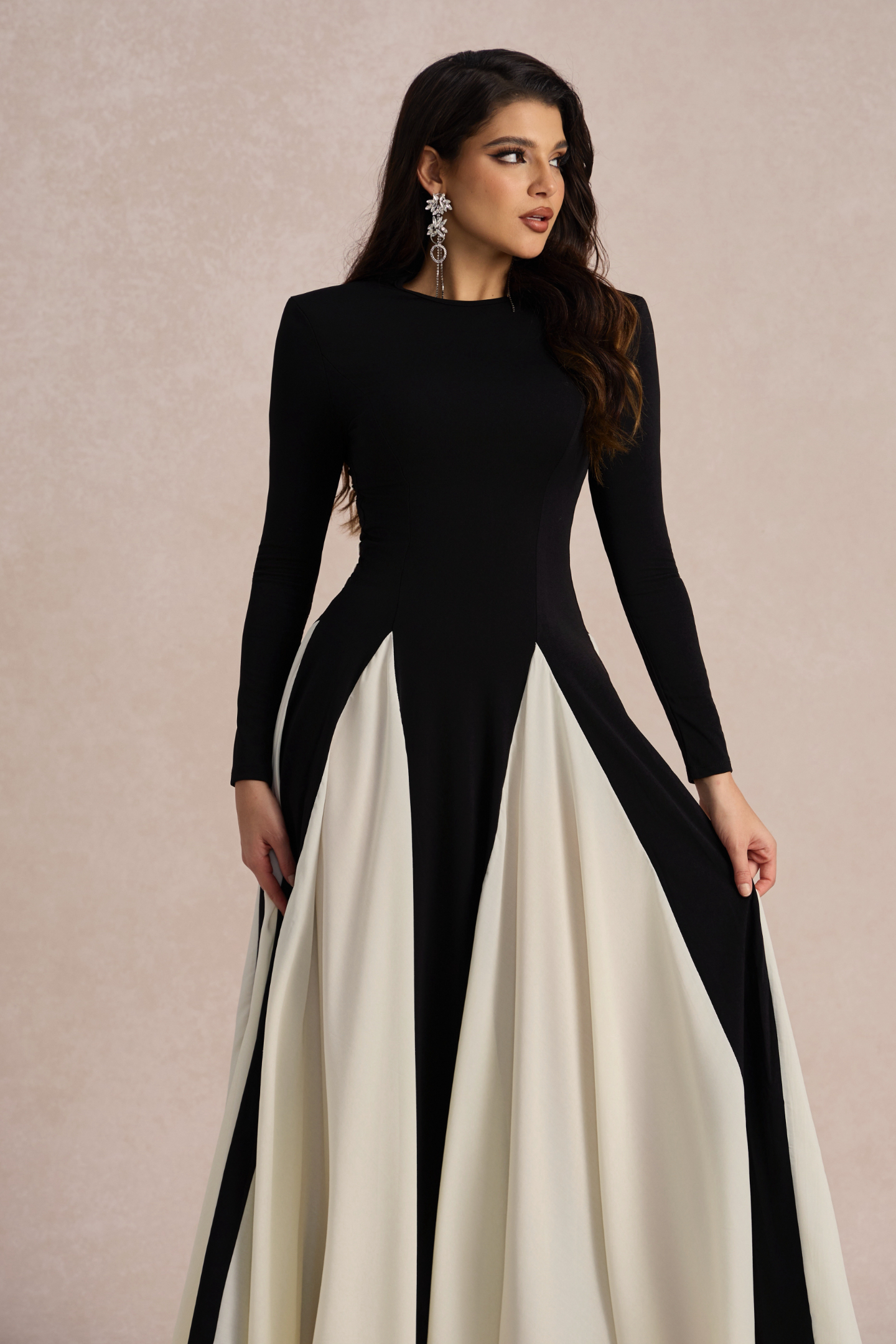 Heloise Color Block Long Sleeve Maxi Dress-purelyfable
