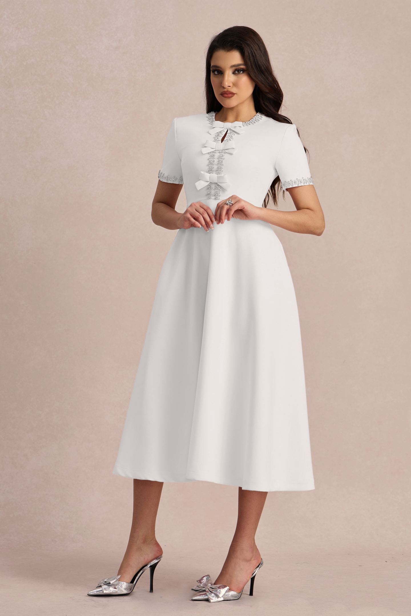 Zoe Bowknot Crystal-embellished Midi Dress-purelyfable
