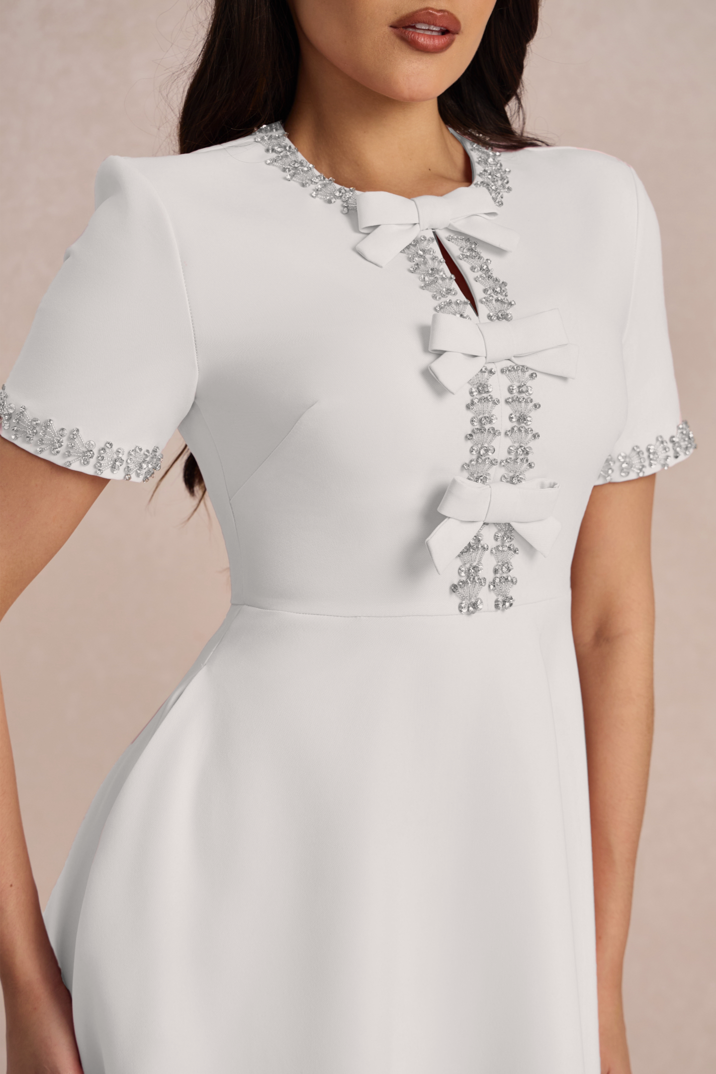 Zoe Bowknot Crystal-embellished Midi Dress-purelyfable
