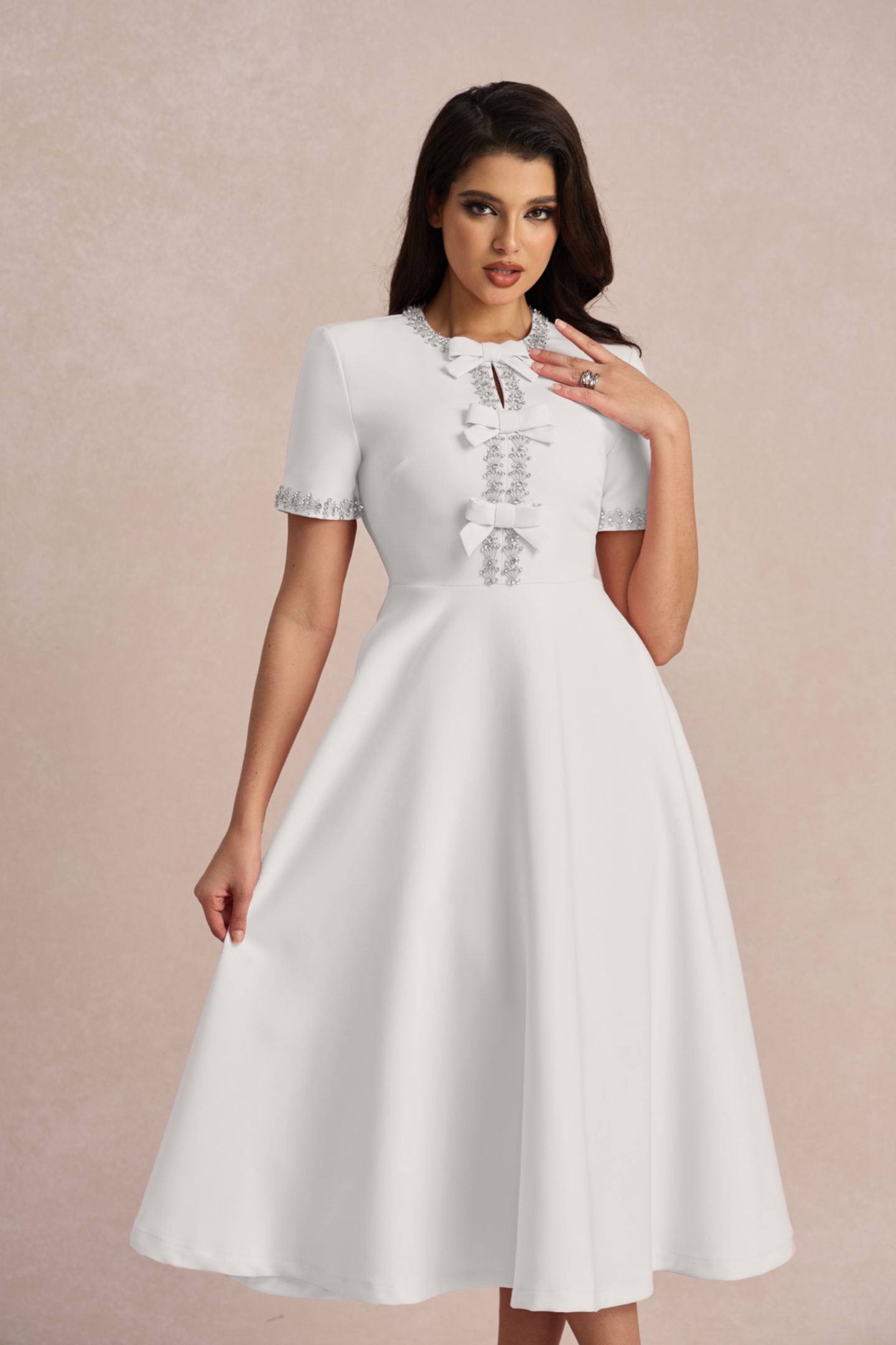 Zoe Bowknot Crystal-embellished Midi Dress-purelyfable