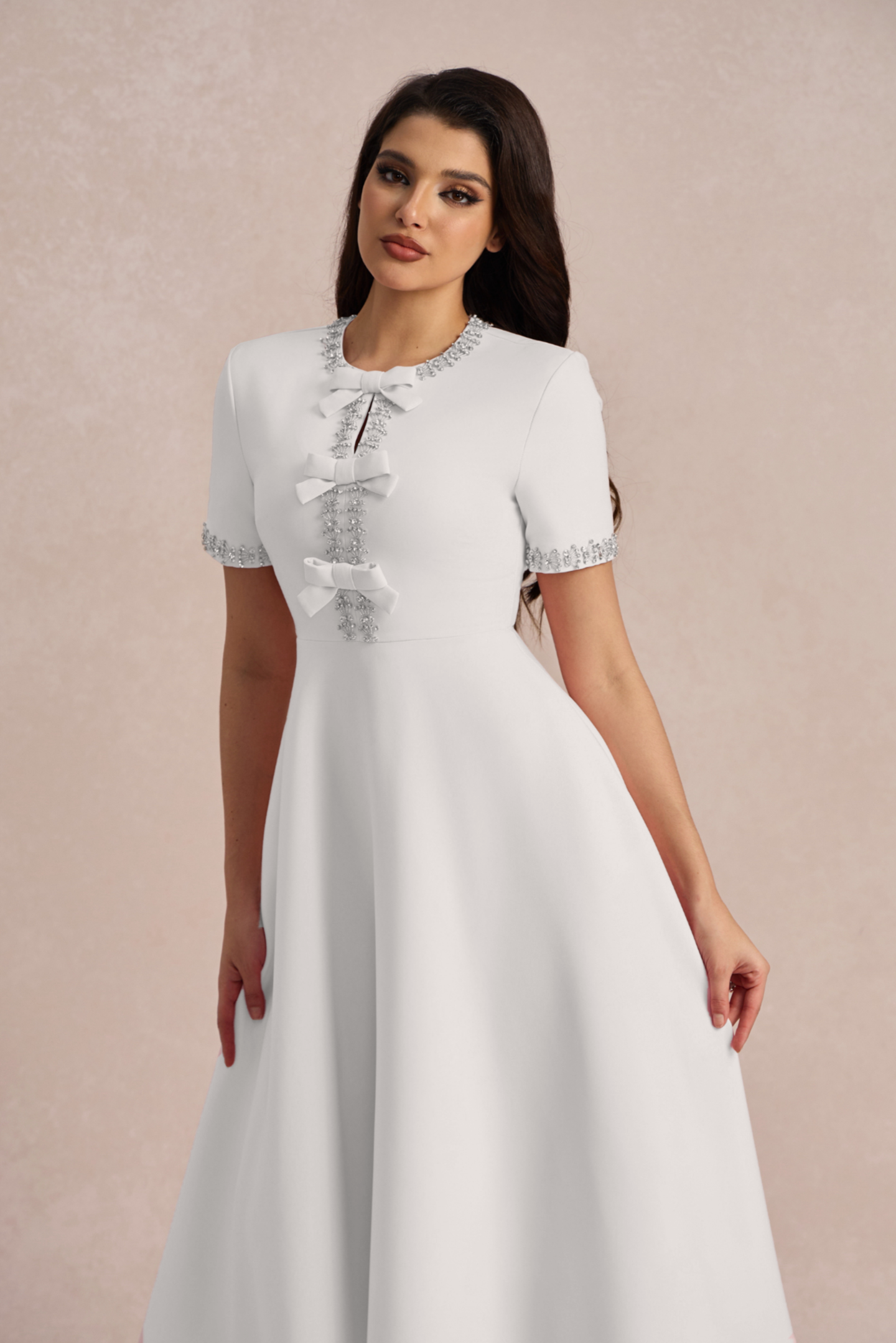 Zoe Bowknot Crystal-embellished Midi Dress-purelyfable
