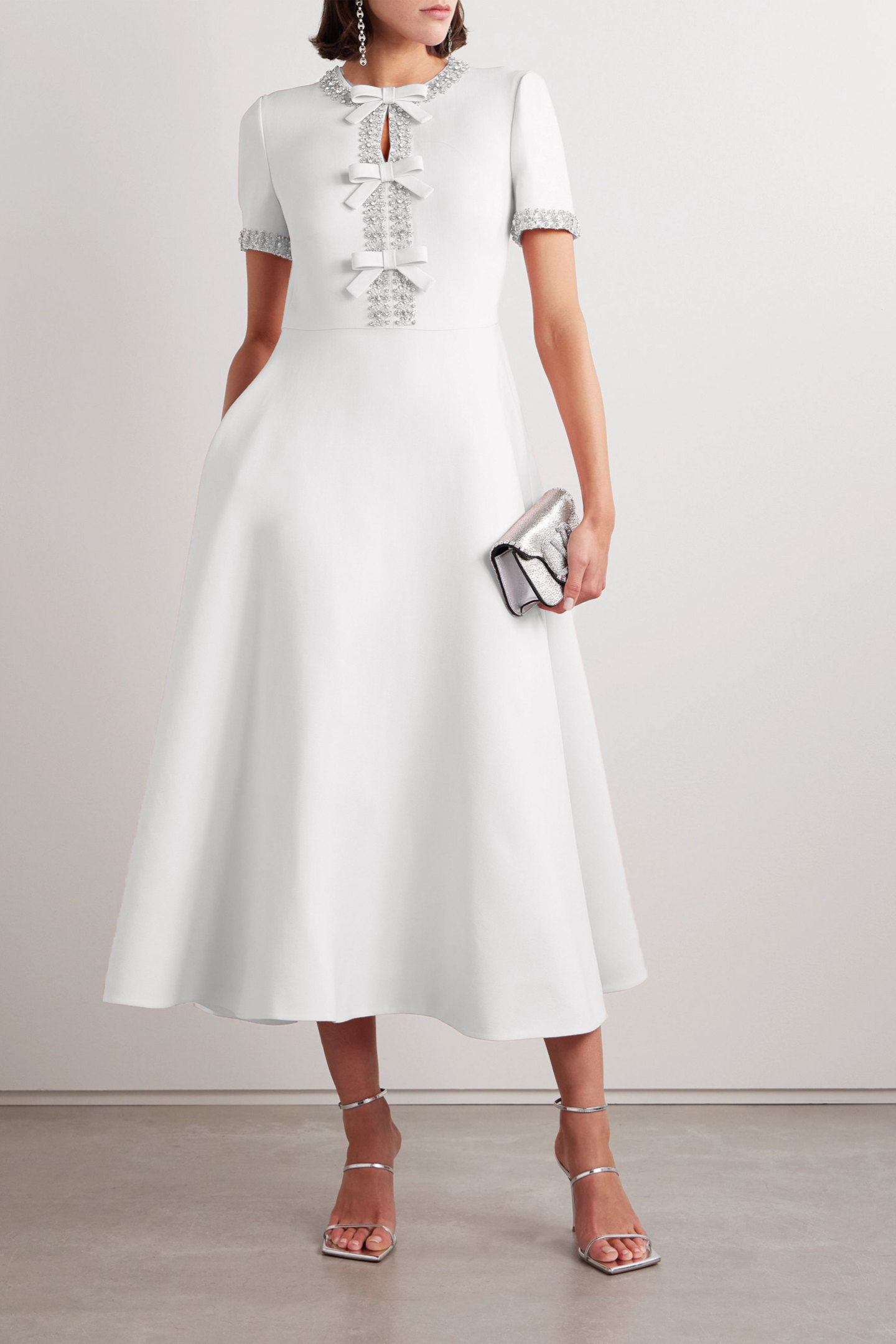 Zoe Bowknot Crystal-embellished Midi Dress-purelyfable