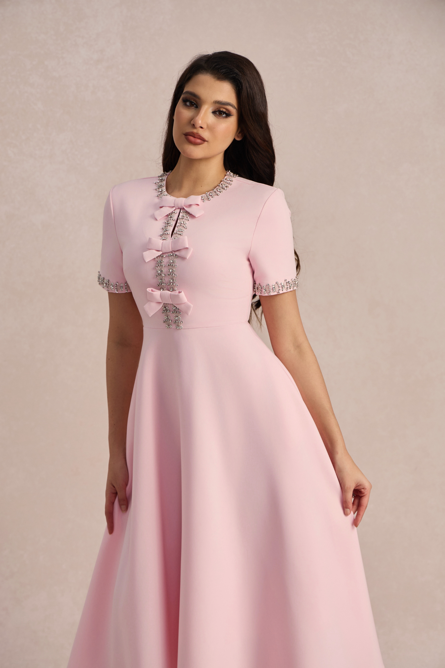 Zoe Bowknot Crystal-embellished Midi Dress-purelyfable