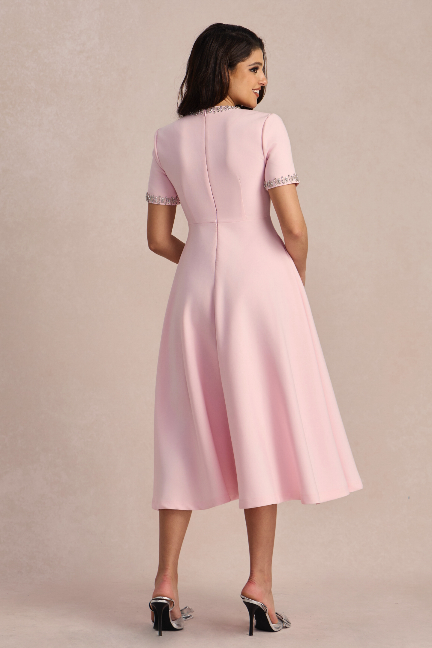 Zoe Bowknot Crystal-embellished Midi Dress-purelyfable