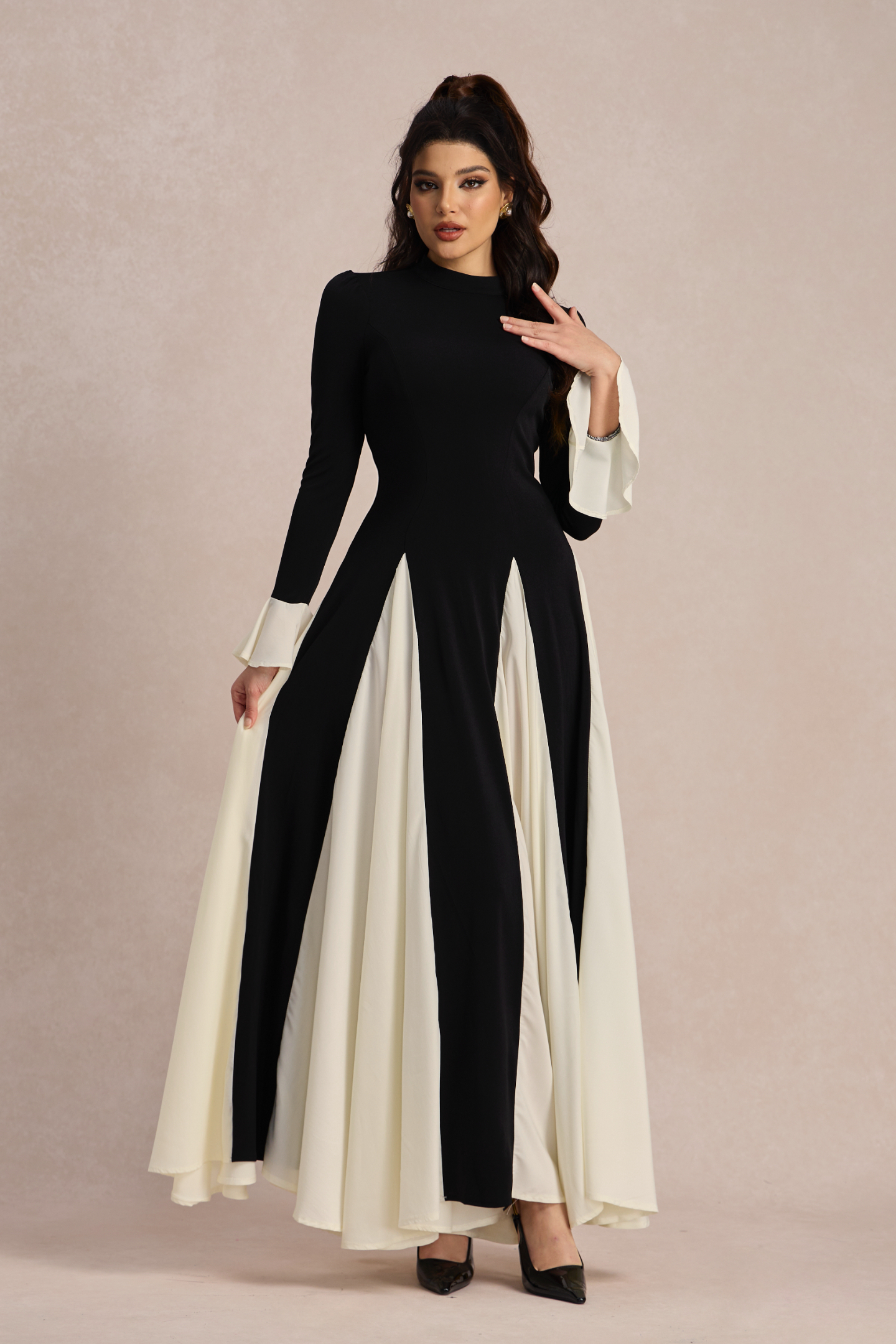 Aurora Color Block Ruffle Maxi Dress-purelyfable