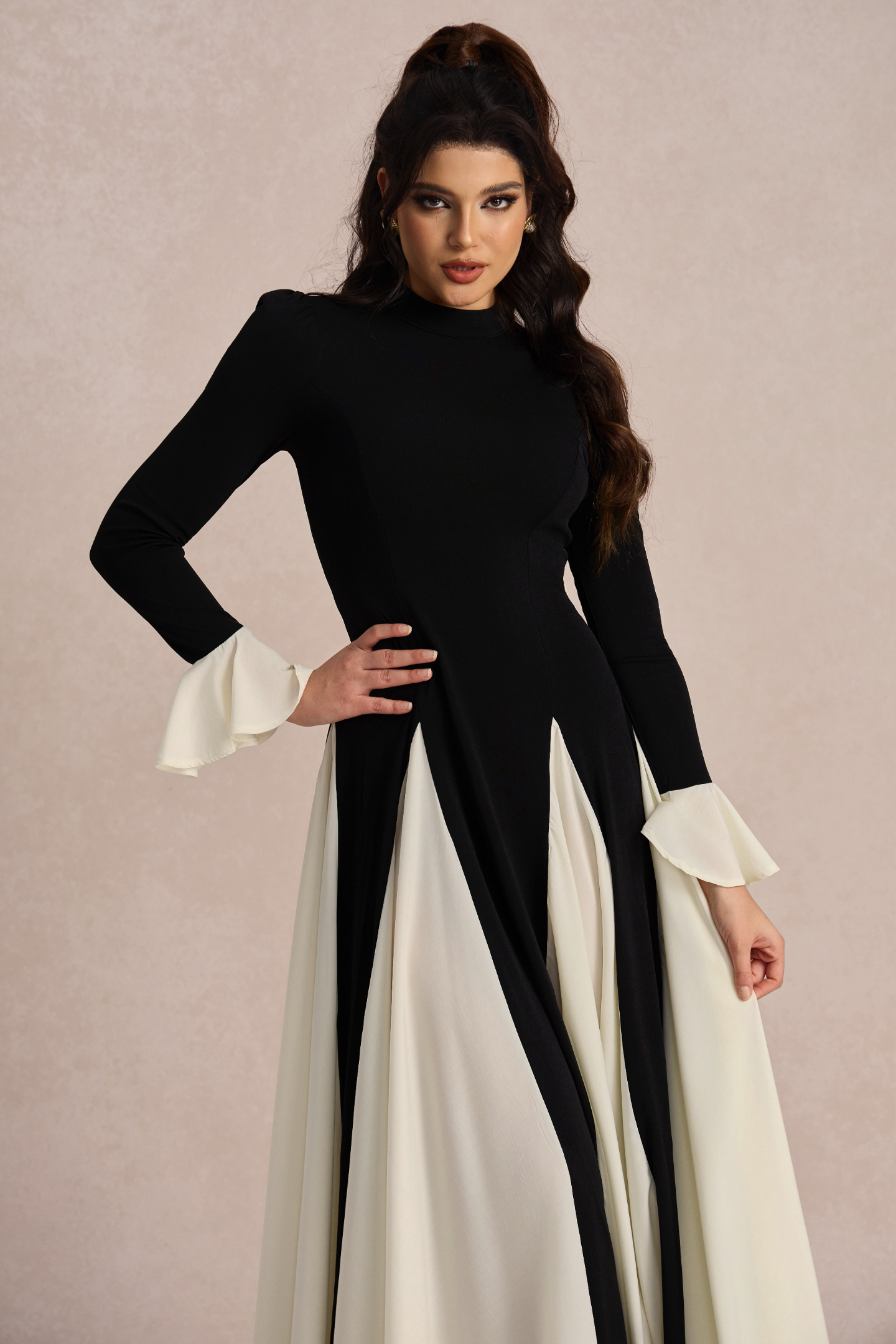 Aurora Color Block Ruffle Maxi Dress-purelyfable
