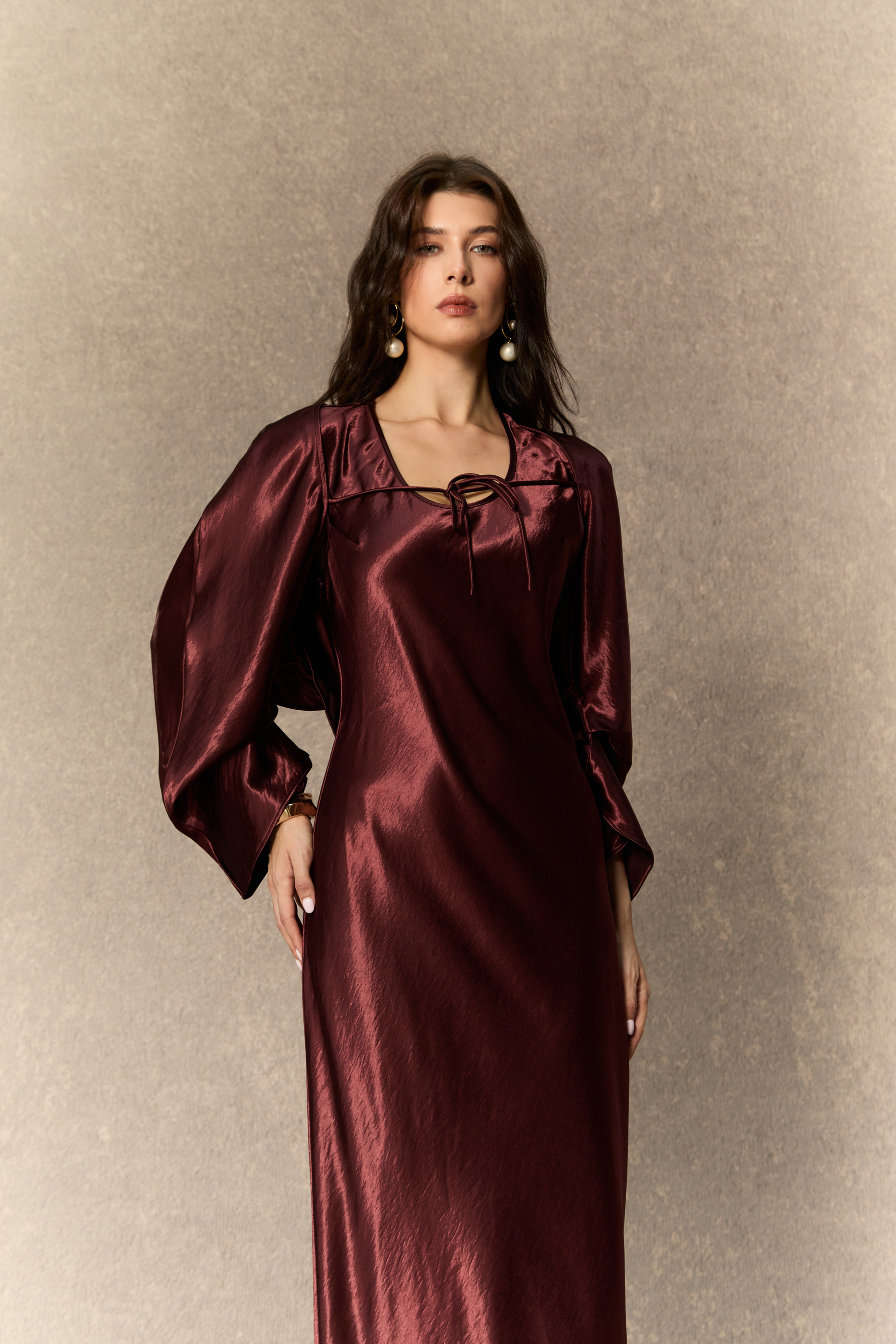 Dreaming Of Elegance Burgundy Cape & Satin Maxi Dress-purelyfable