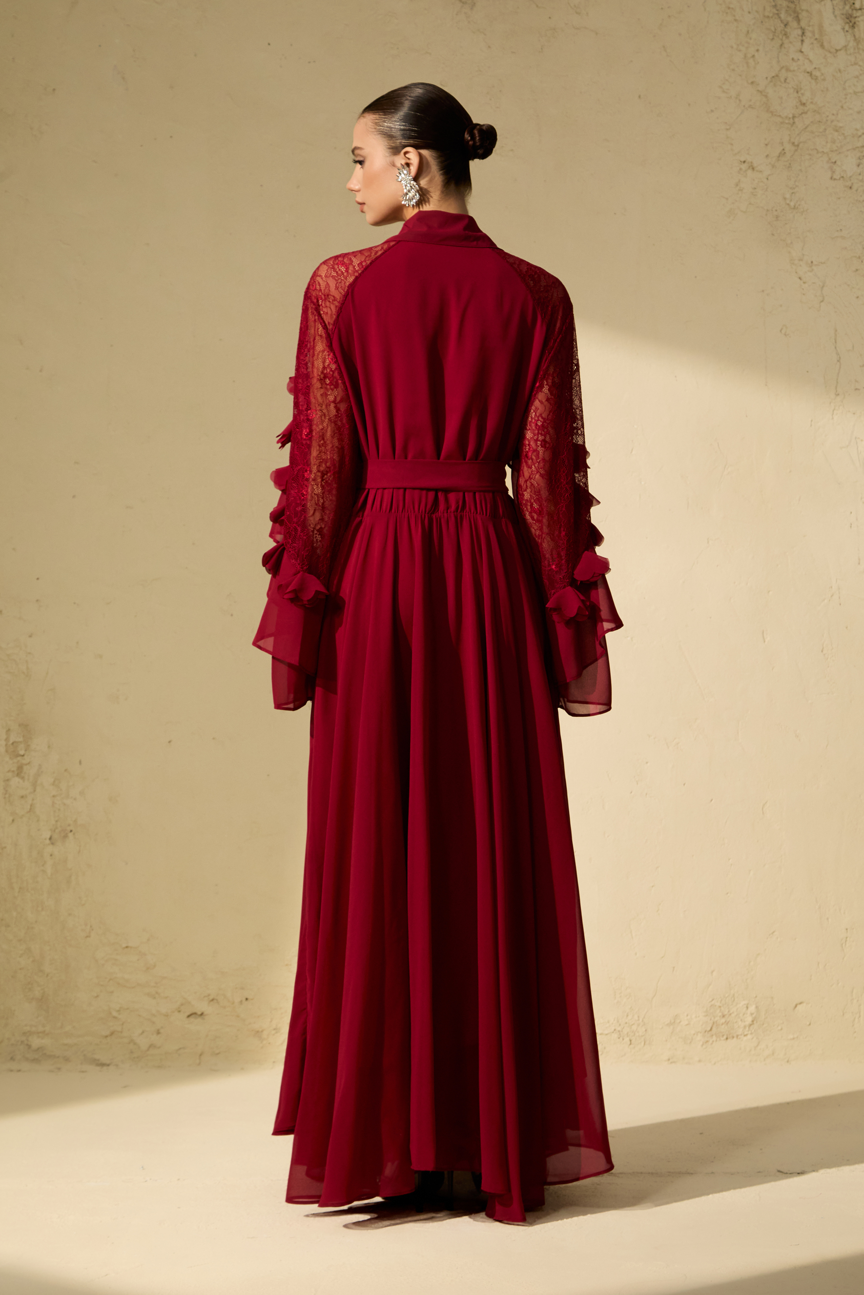 Beautiful Aura Sheer Lace Ruffled Sleeve Maxi Dress-purelyfable