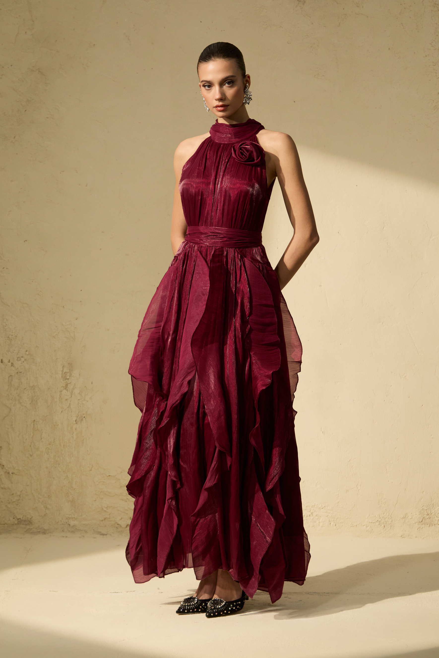 Love In Your Eyes Rosette Tiered Ruffles Maxi Dress-purelyfable