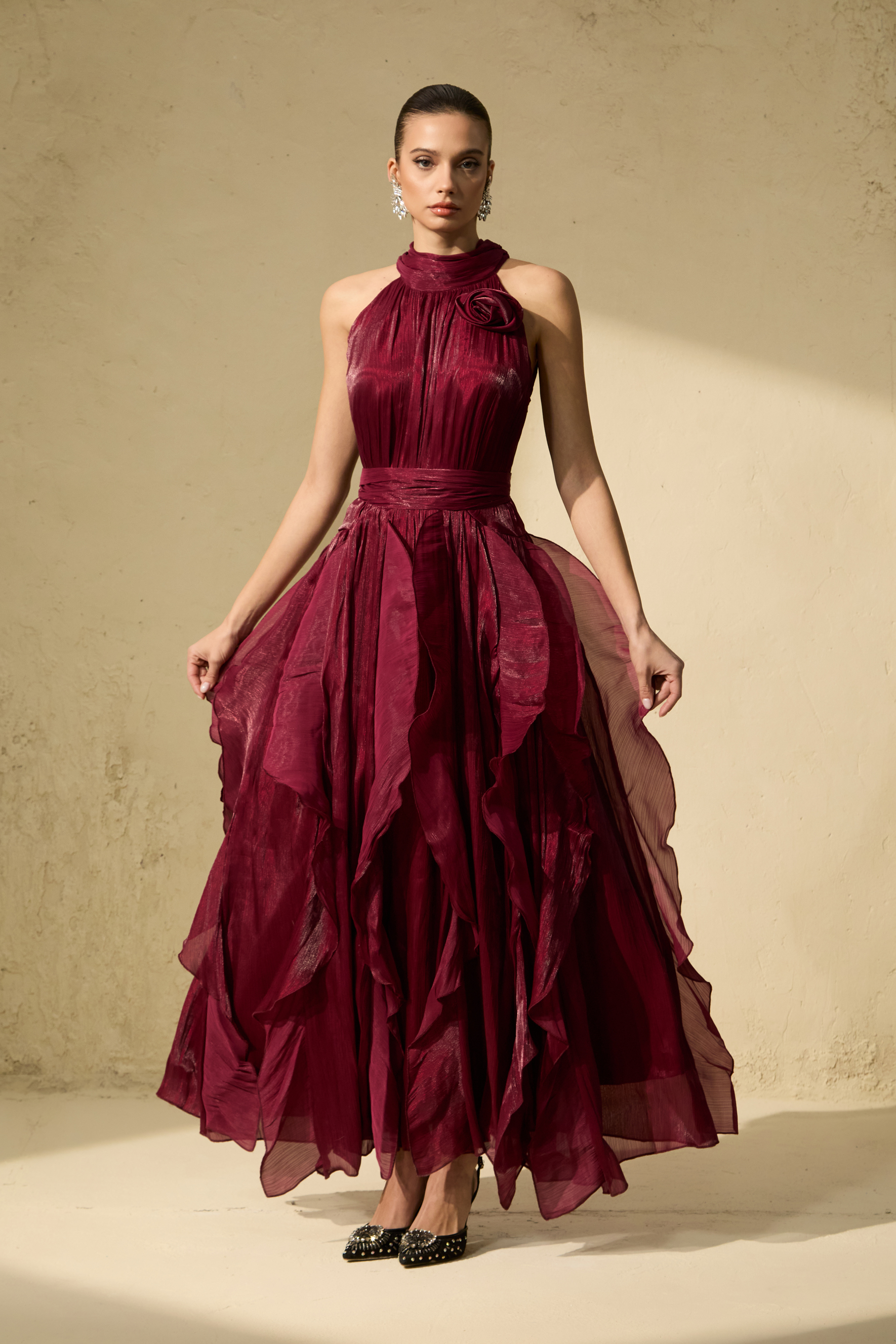 Love In Your Eyes Rosette Tiered Ruffles Maxi Dress-purelyfable