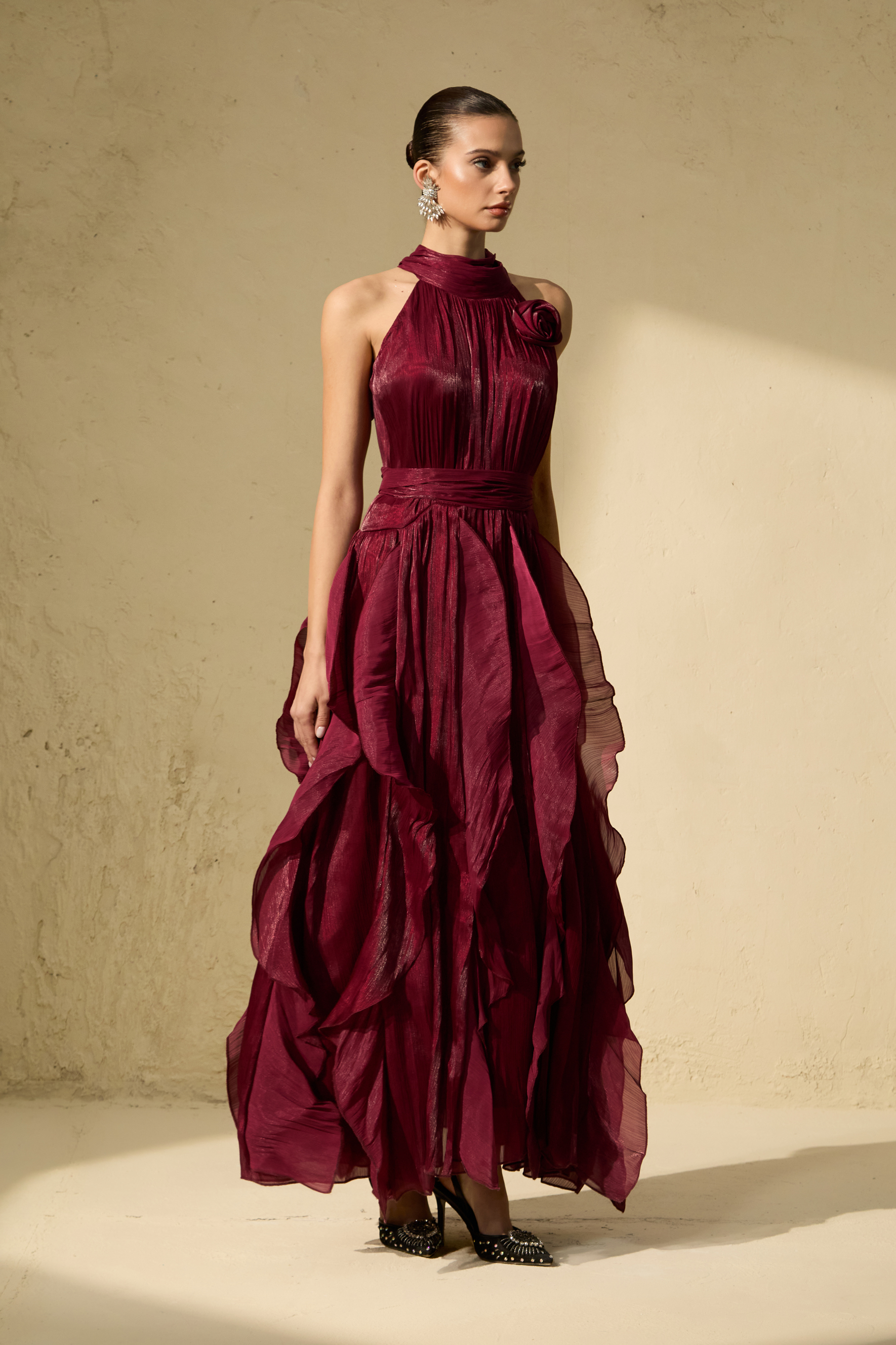 Love In Your Eyes Rosette Tiered Ruffles Maxi Dress-purelyfable