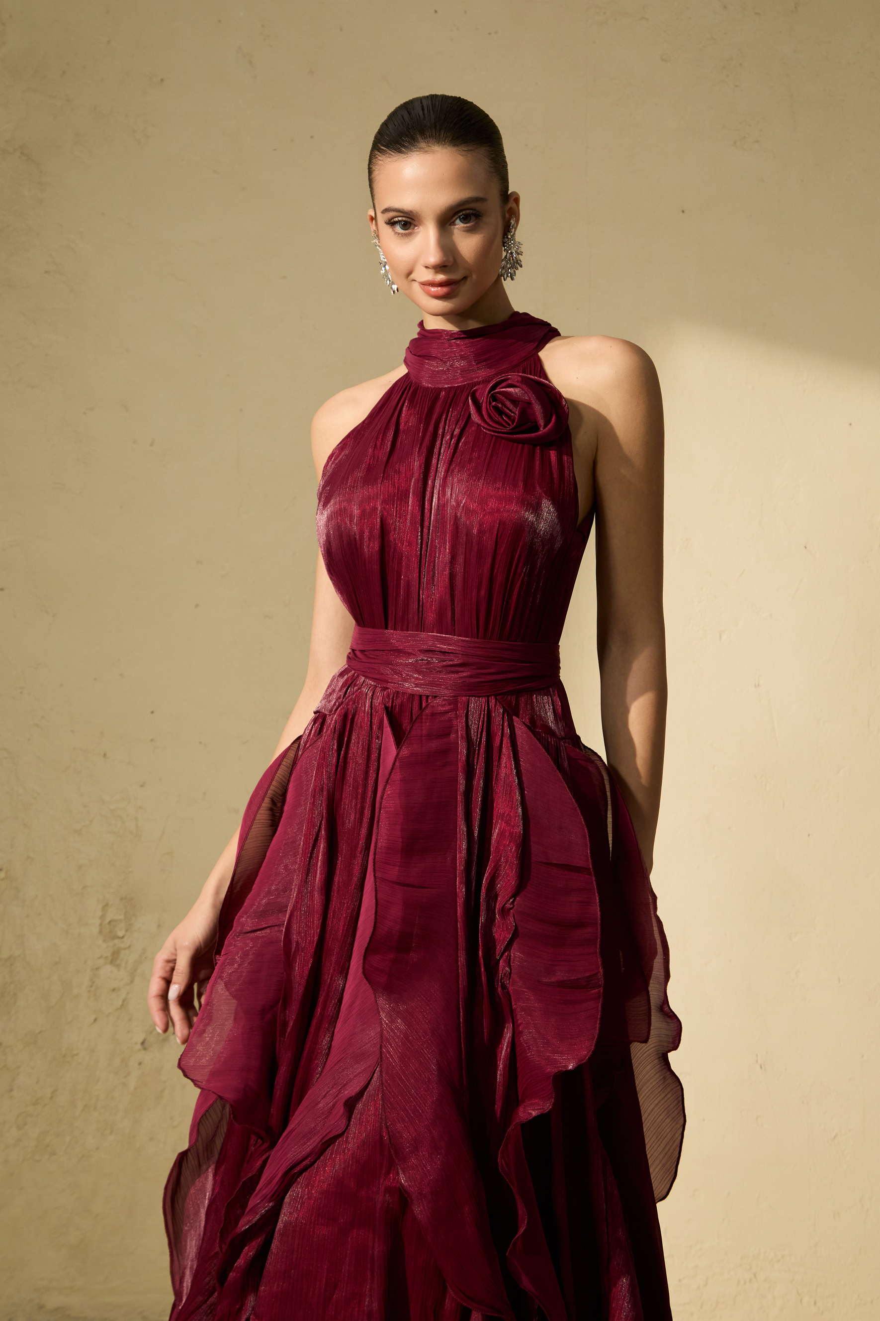 Love In Your Eyes Rosette Tiered Ruffles Maxi Dress-purelyfable