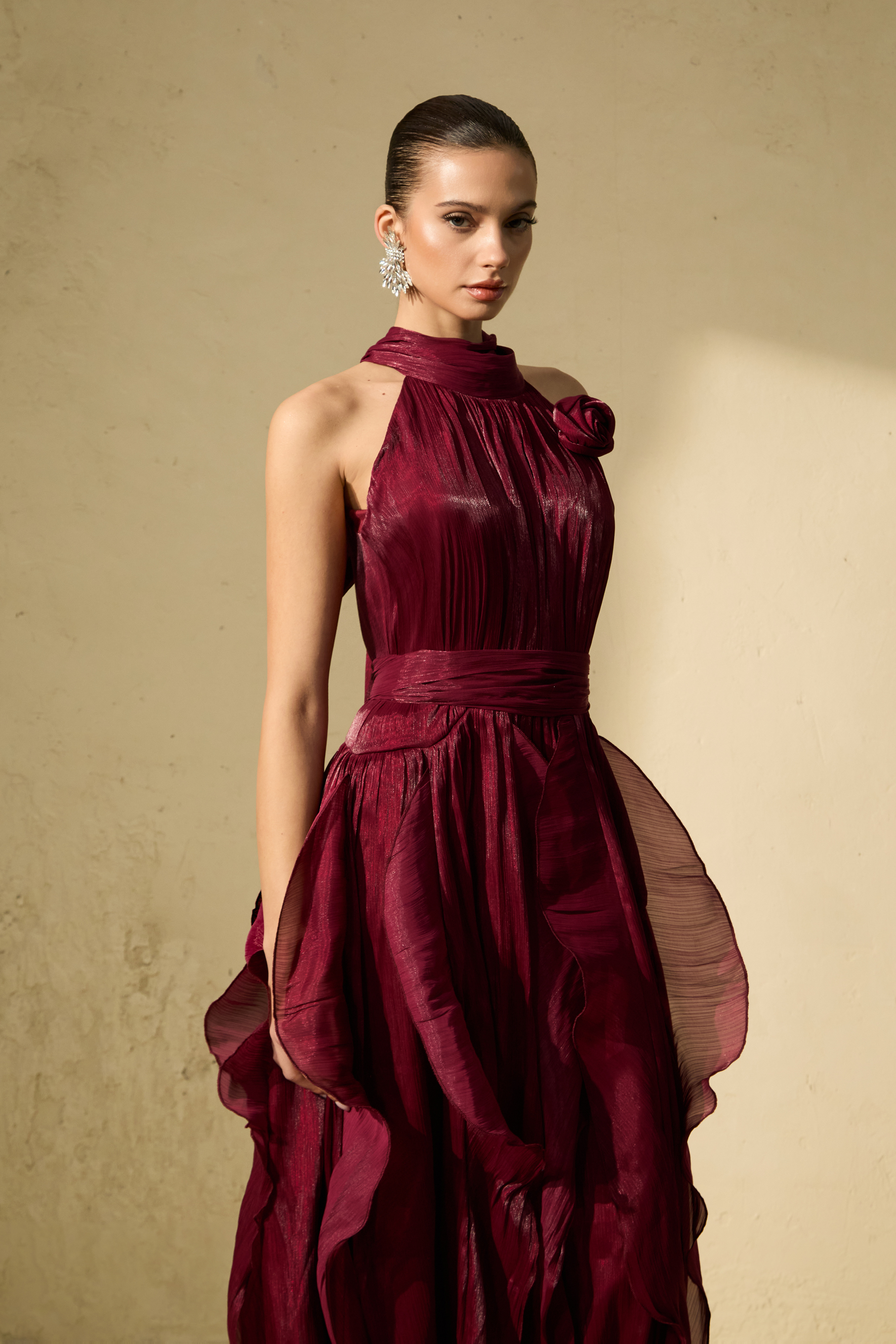 Love In Your Eyes Rosette Tiered Ruffles Maxi Dress-purelyfable