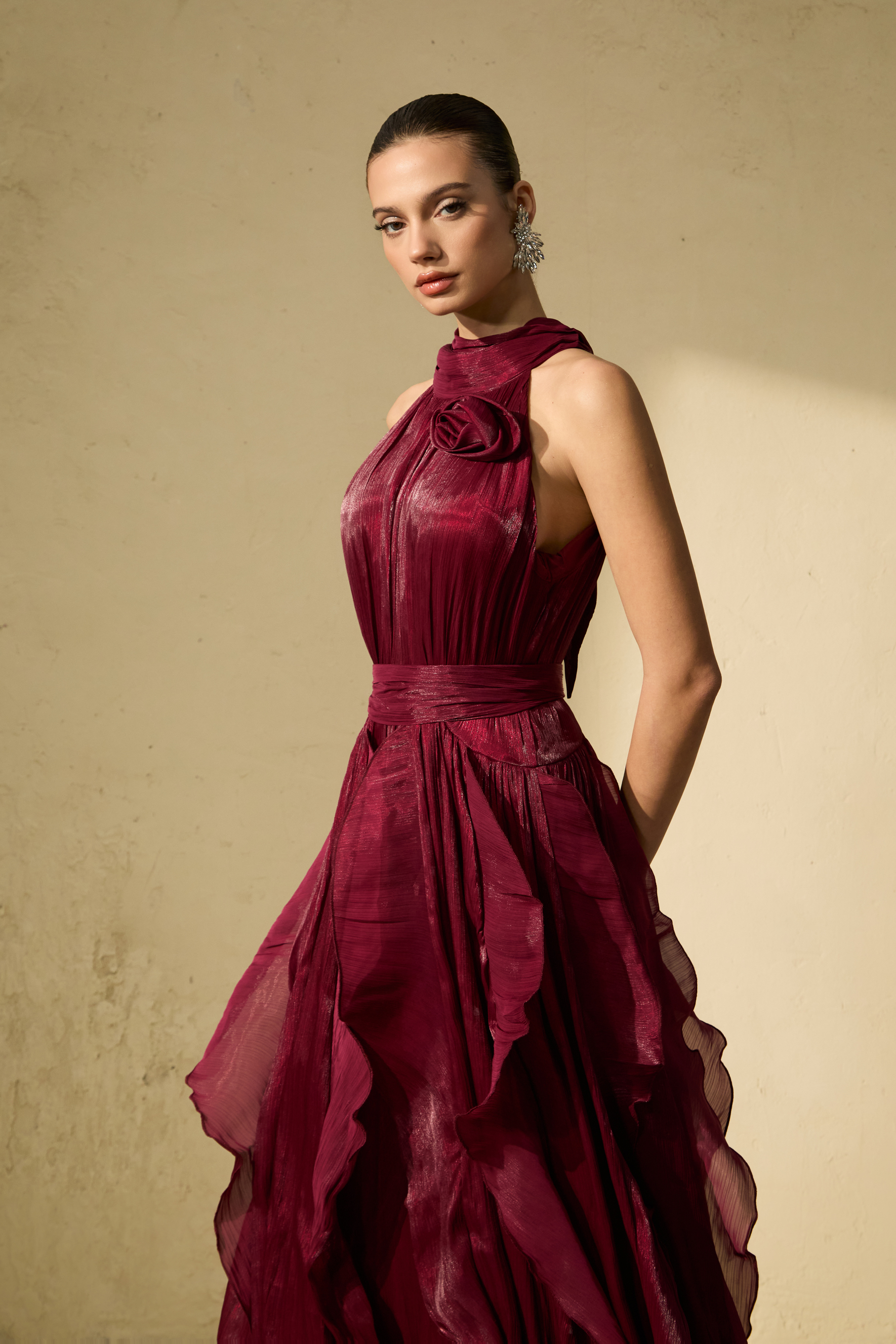 Love In Your Eyes Rosette Tiered Ruffles Maxi Dress-purelyfable