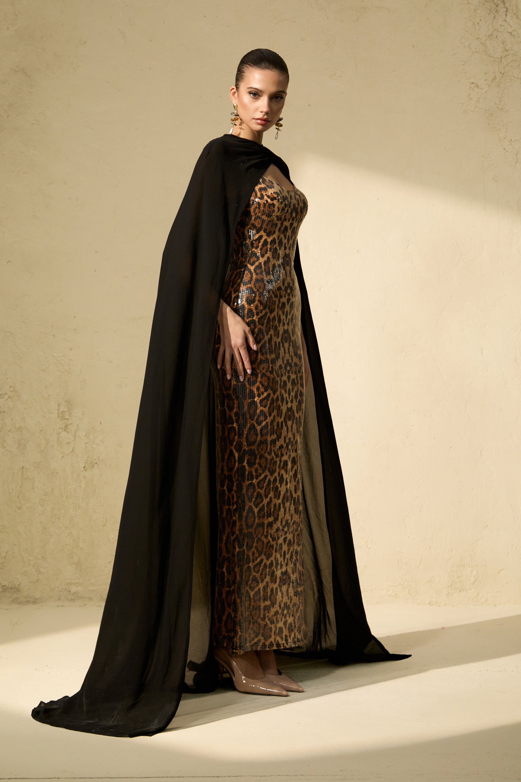 Wild Charm Multi Leopard Print Sequin Maxi Dress & Cape Set-purelyfable