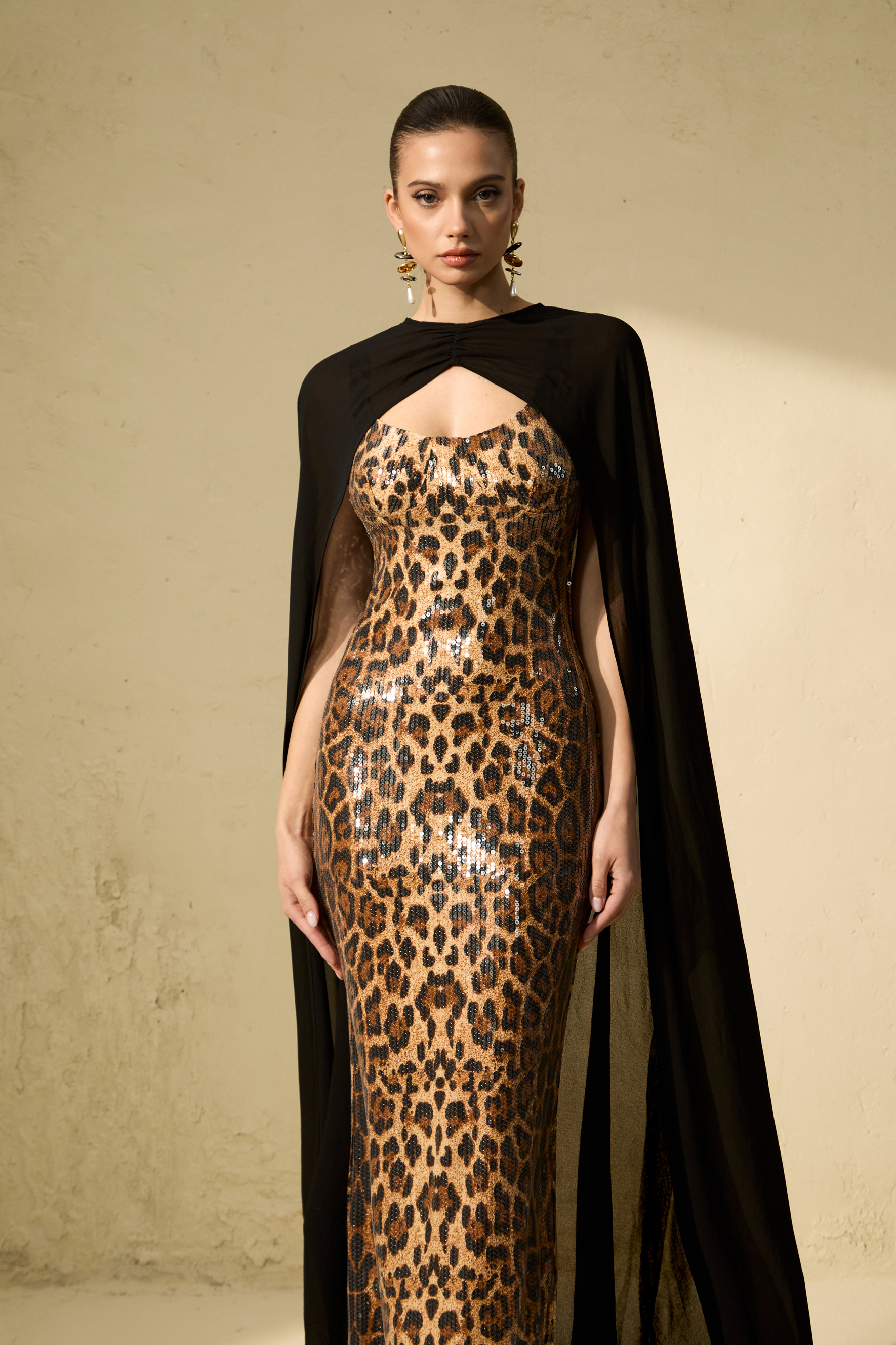 Wild Charm Multi Leopard Print Sequin Maxi Dress & Cape Set-purelyfable