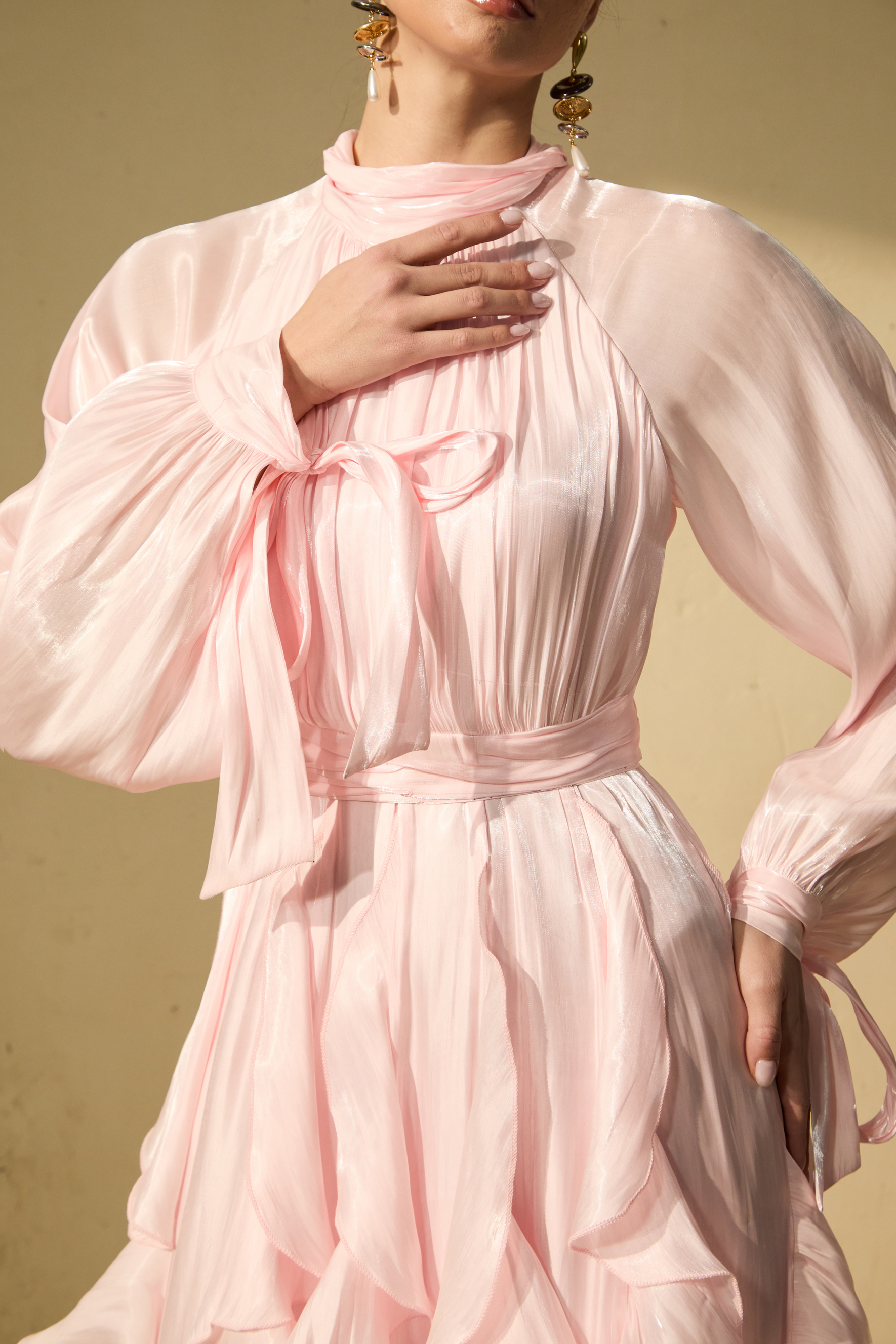 Estella Puff Sleeve Ruffle Trim Maxi Dress-purelyfable