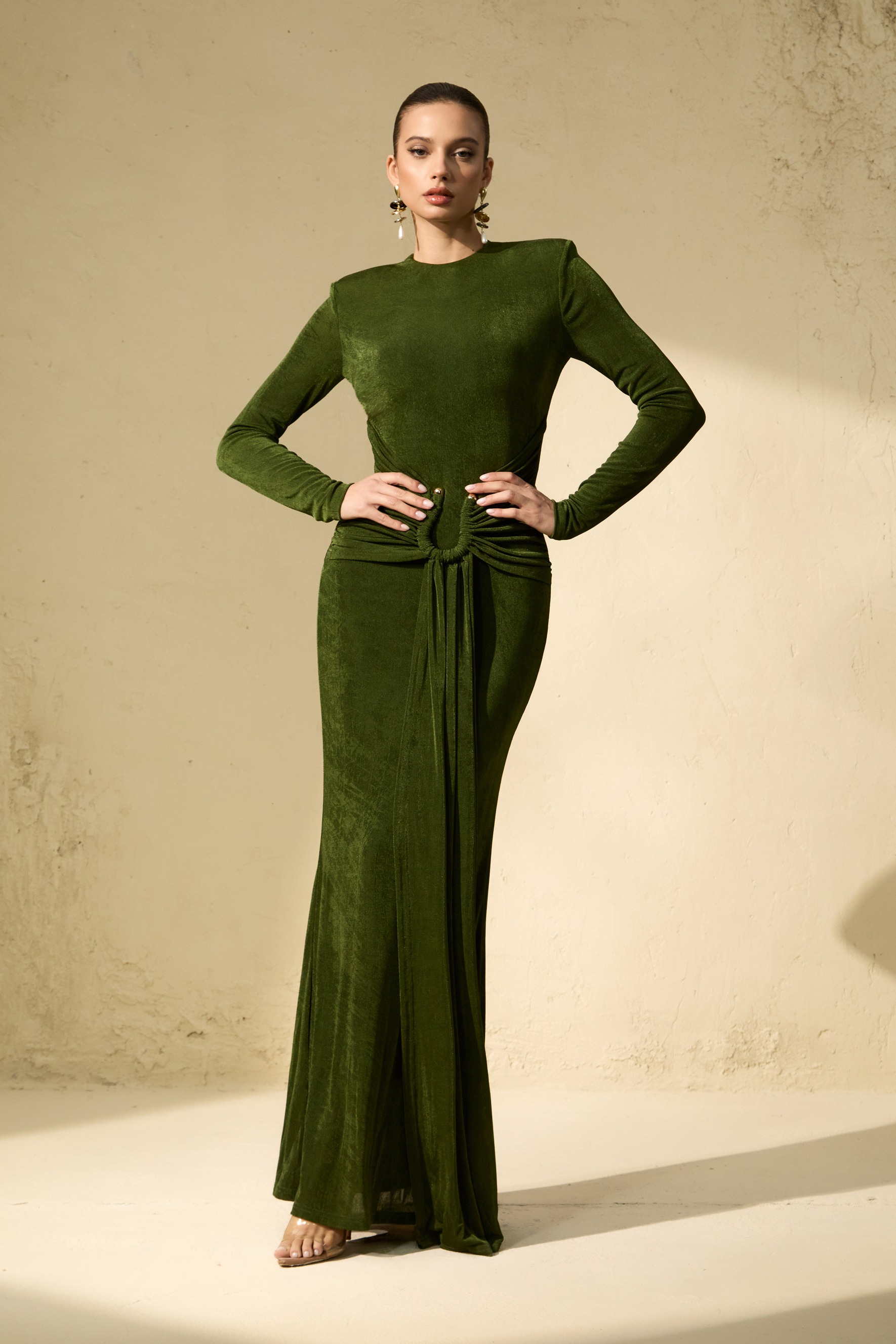 Brilliant Belle Deep Green Draped Waist Maxi Dress-purelyfable
