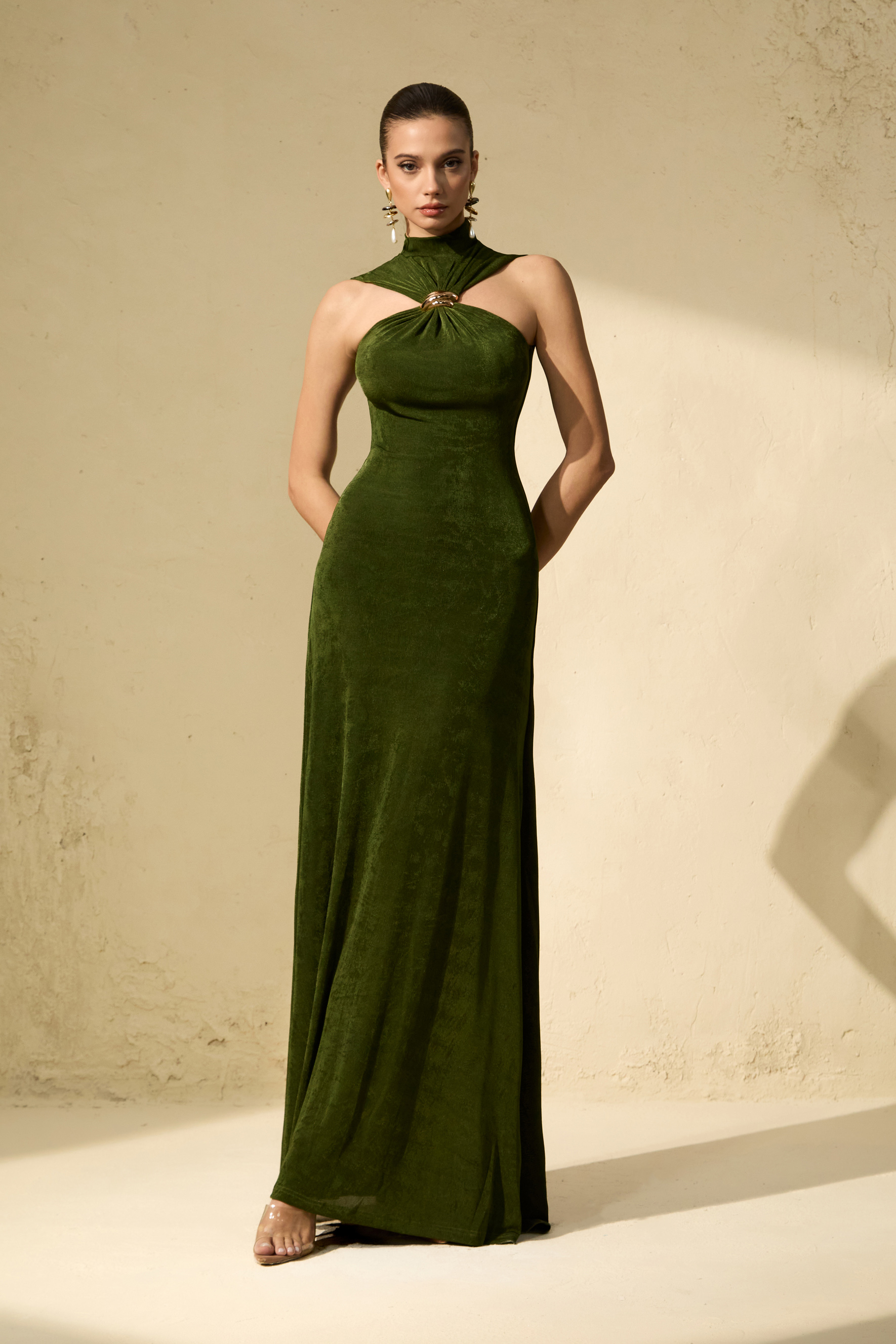 Masterfully Flirty Green Twisted Front Sleeveless Maxi Dress-purelyfable
