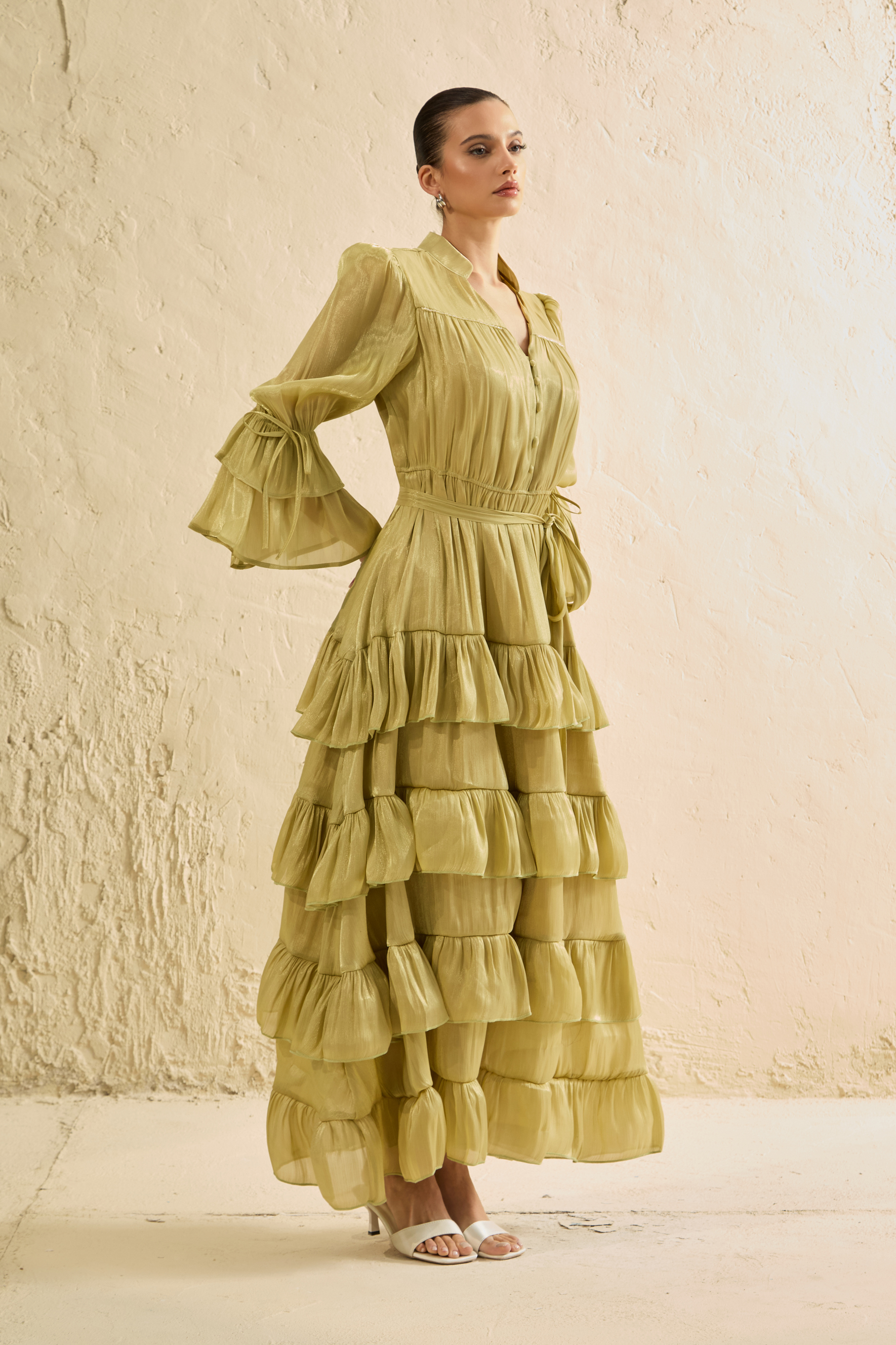 Signature Lady Olive Tiered Ruffle Maxi Dress-purelyfable