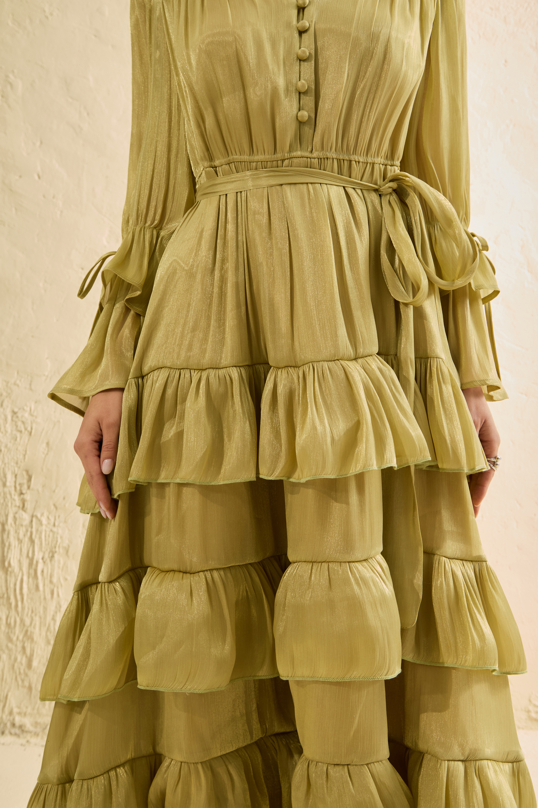Signature Lady Olive Tiered Ruffle Maxi Dress-purelyfable