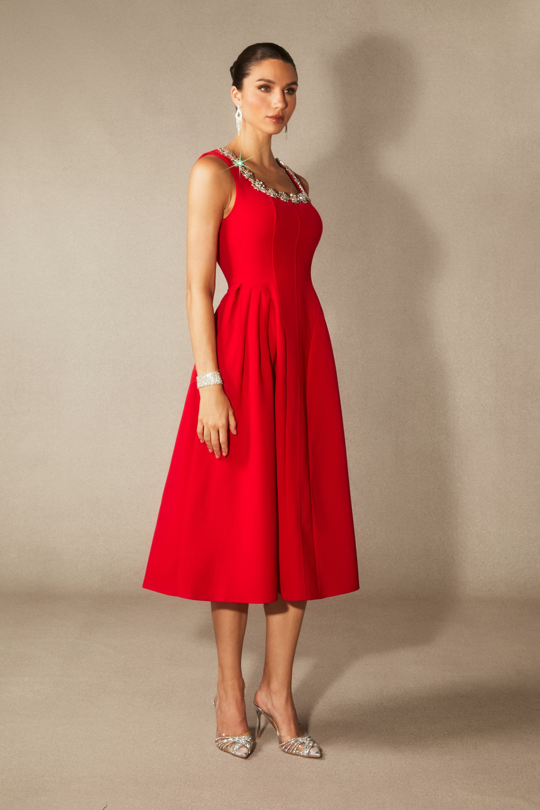 Anita Crystal Embellished Sleeveless Midi Dress-purelyfable