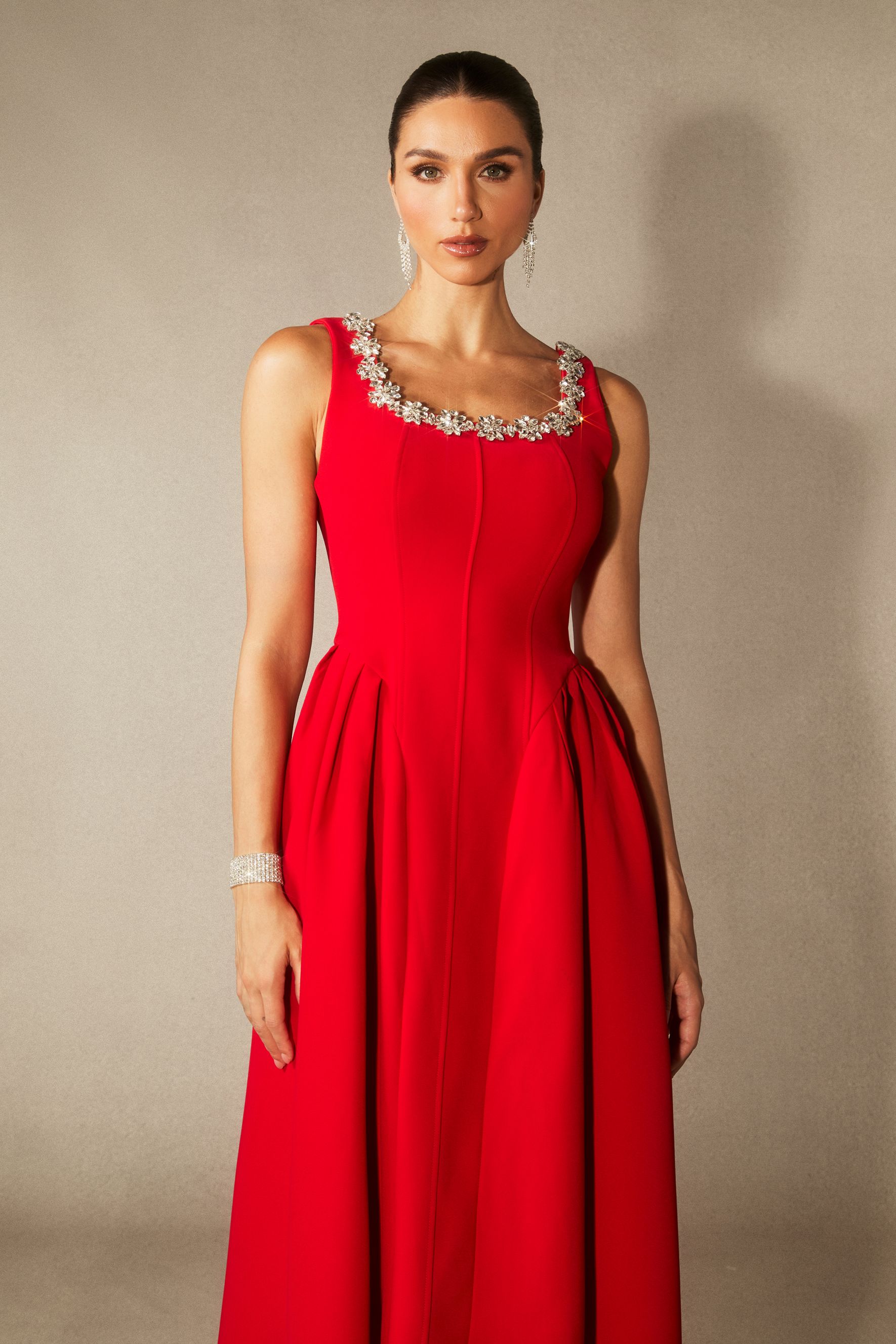 Anita Crystal Embellished Sleeveless Midi Dress-purelyfable