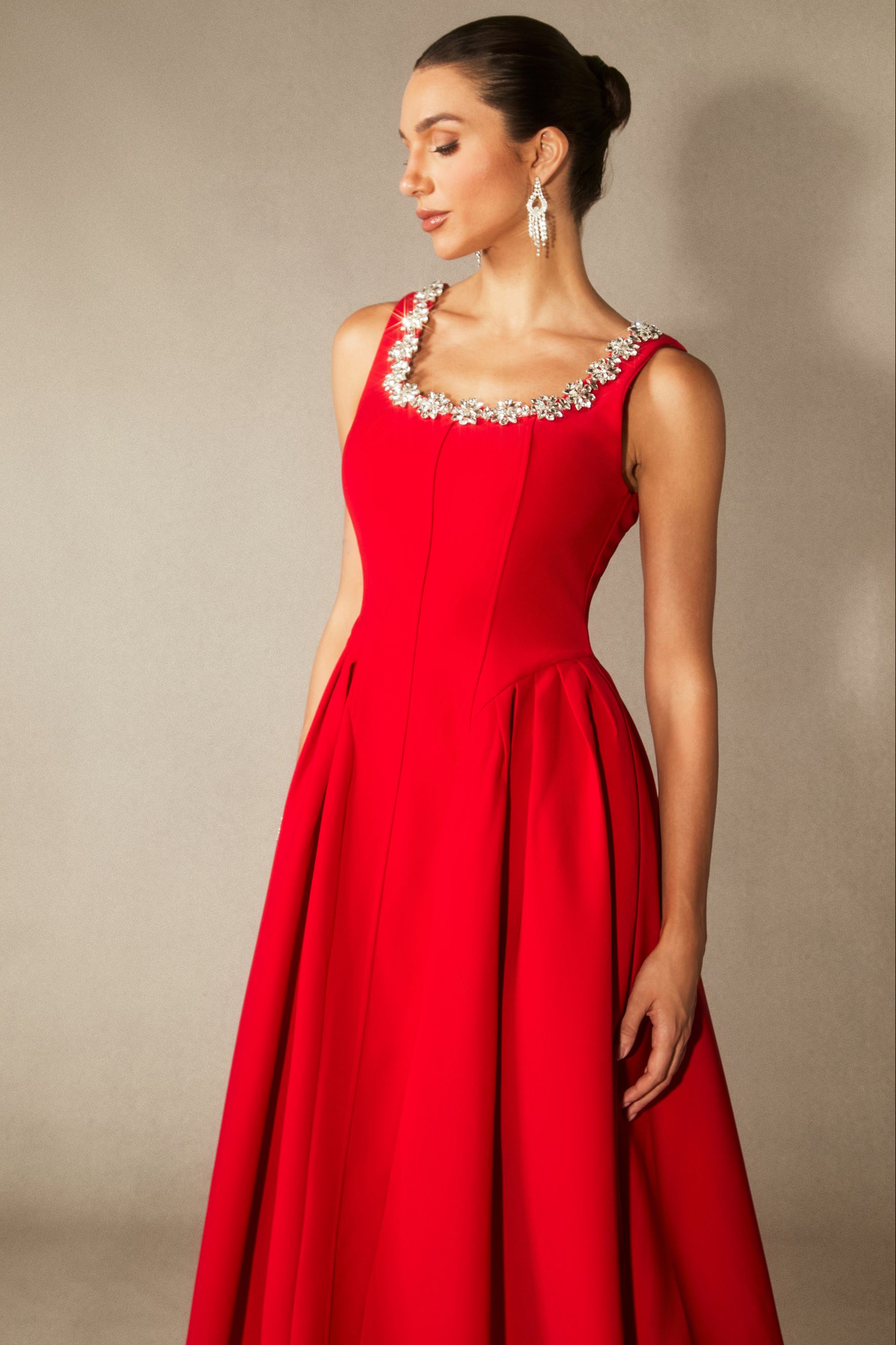 Anita Crystal Embellished Sleeveless Midi Dress-purelyfable