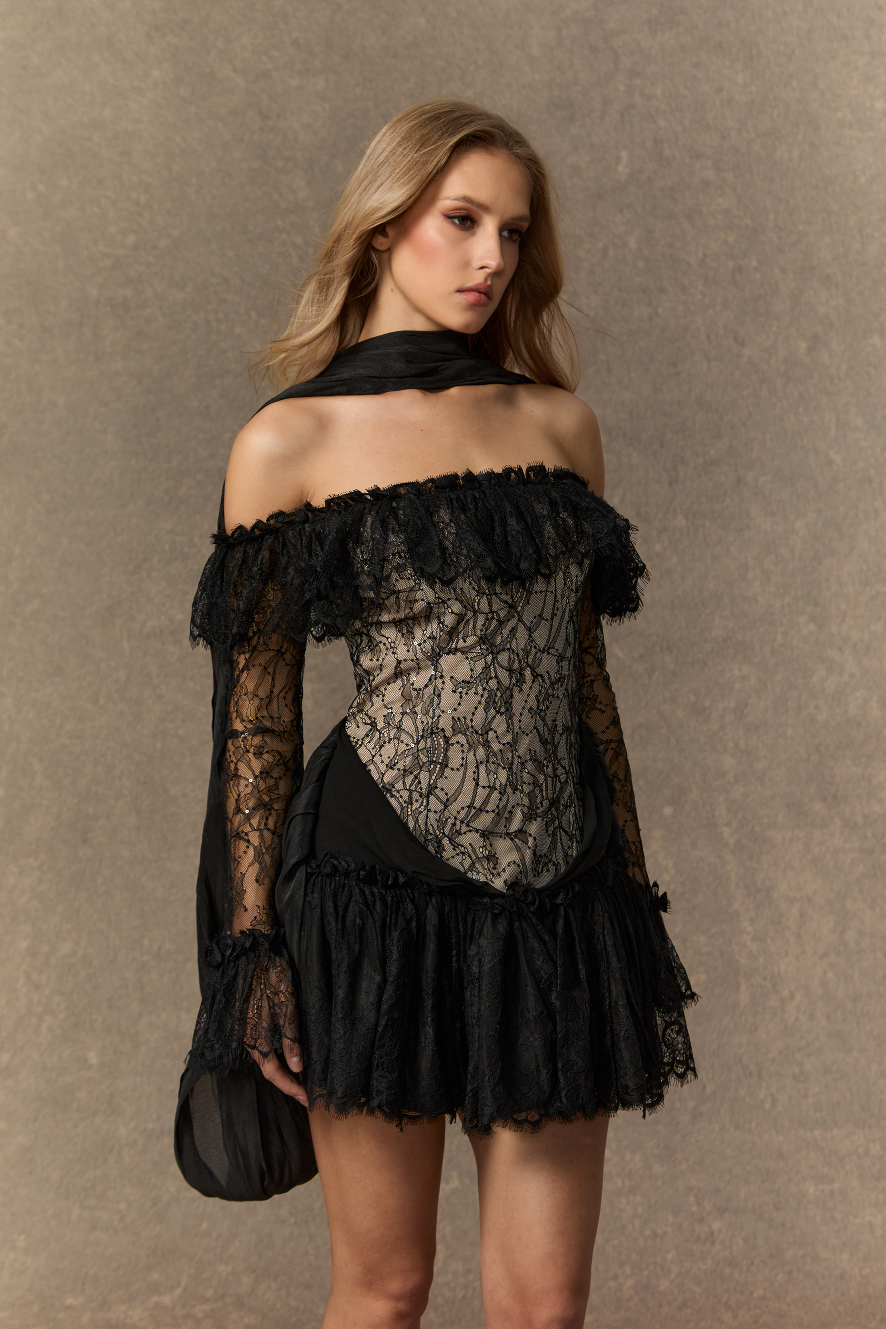 Instant Attraction Black Off Shoulder Lace Corset Mini Dress-purelyfable