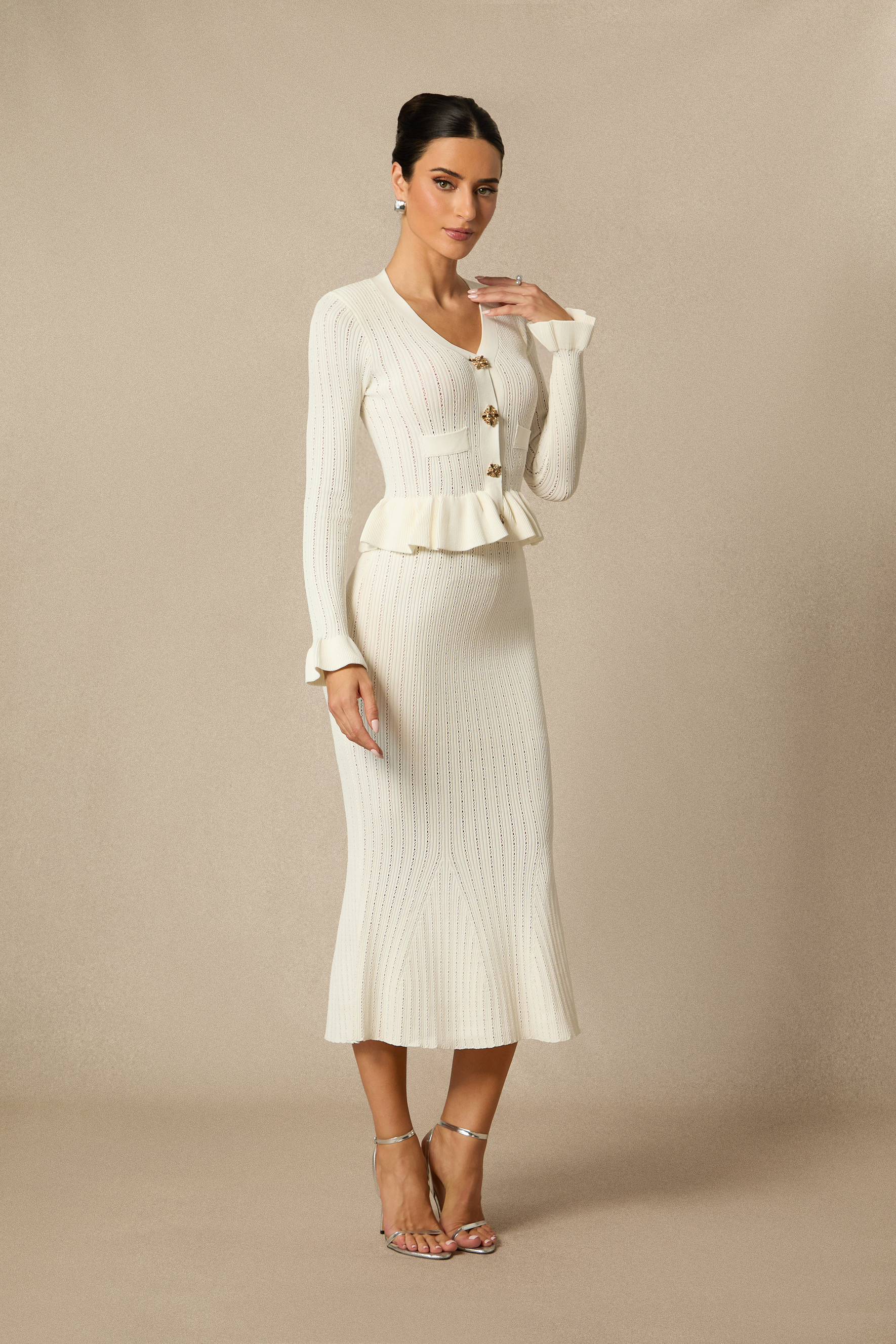Alice Ruffle Ribbed Knit Midi Dress-purelyfable