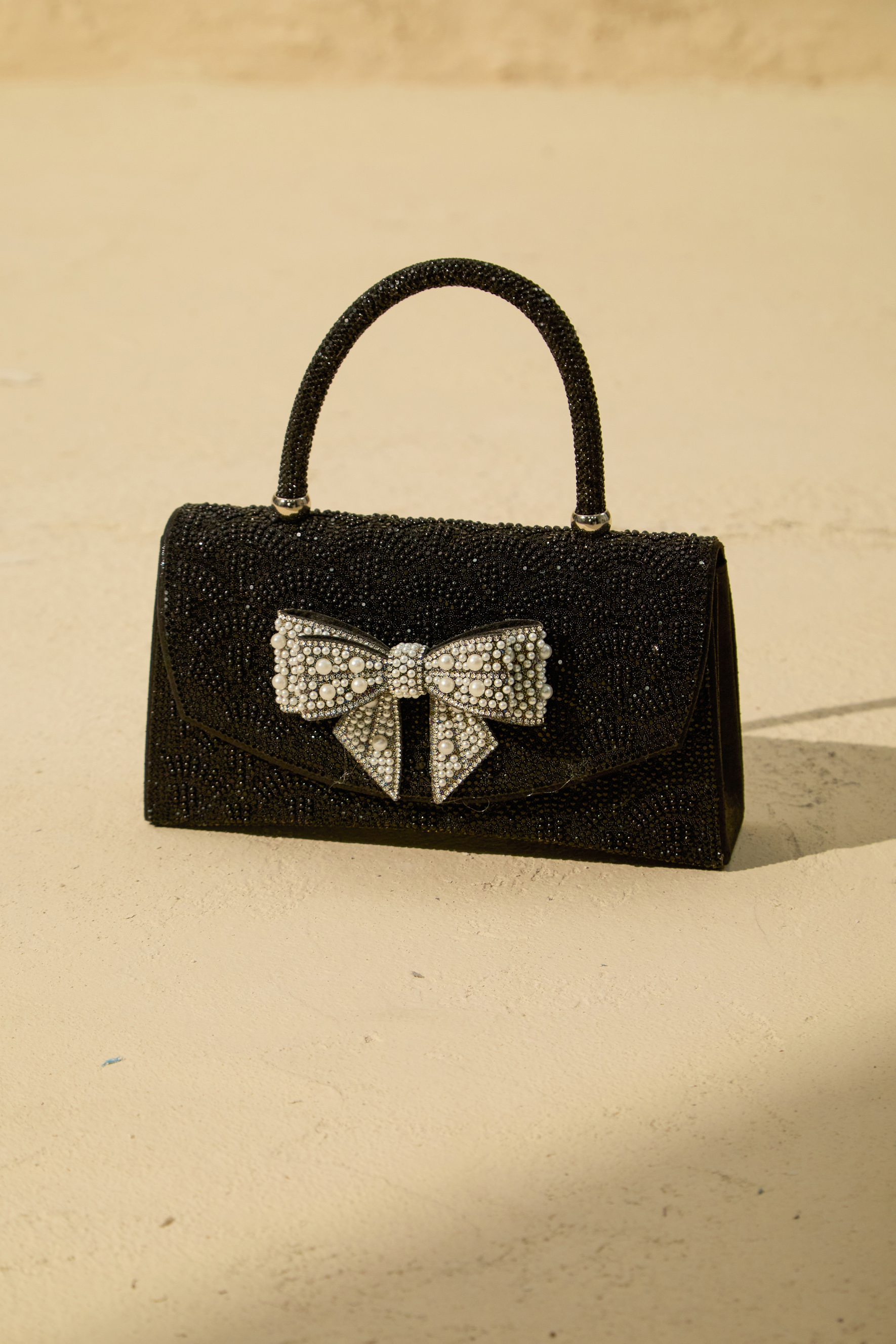 Pearl Embellished Bow Handbag-purelyfable