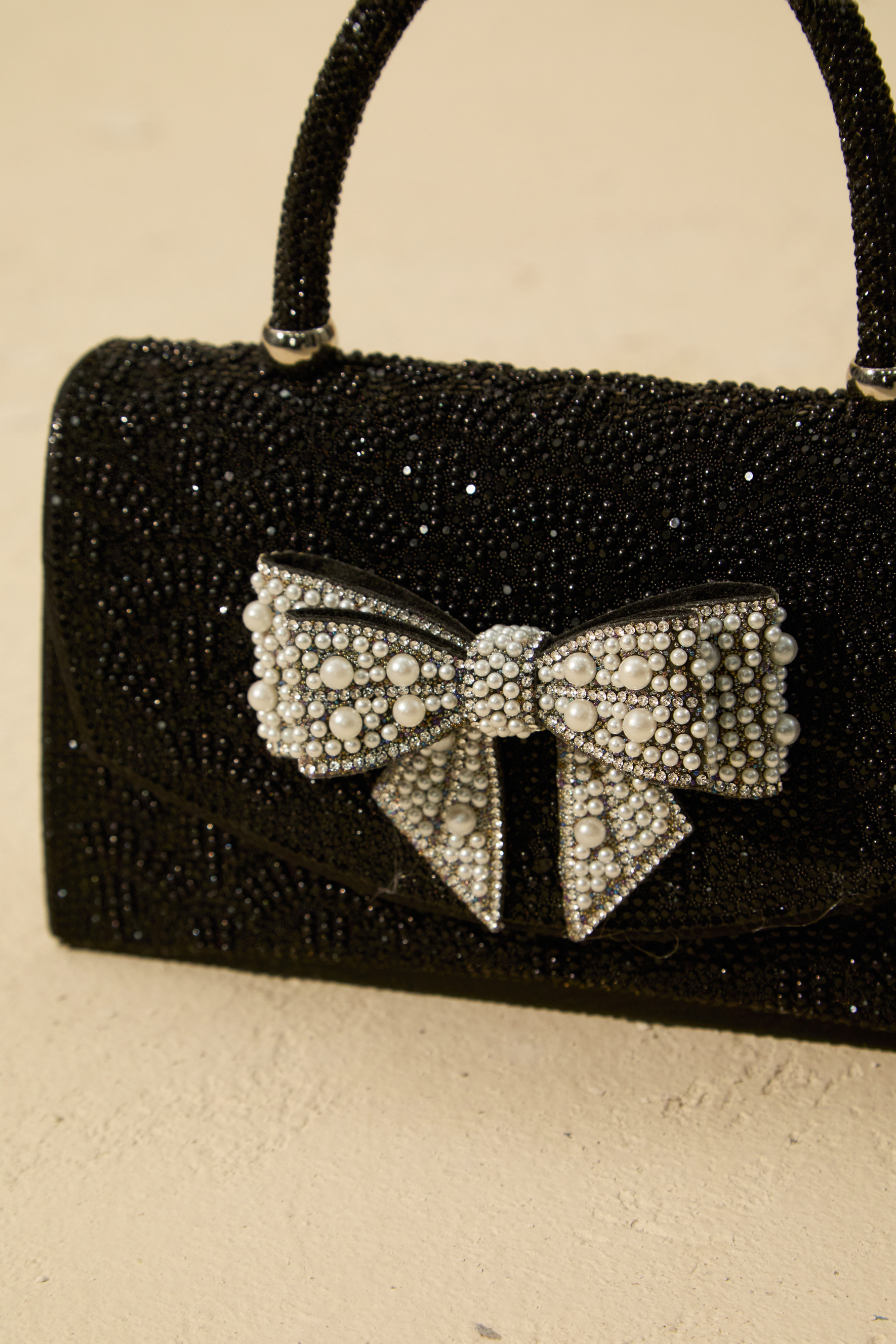 Pearl Embellished Bow Handbag-purelyfable