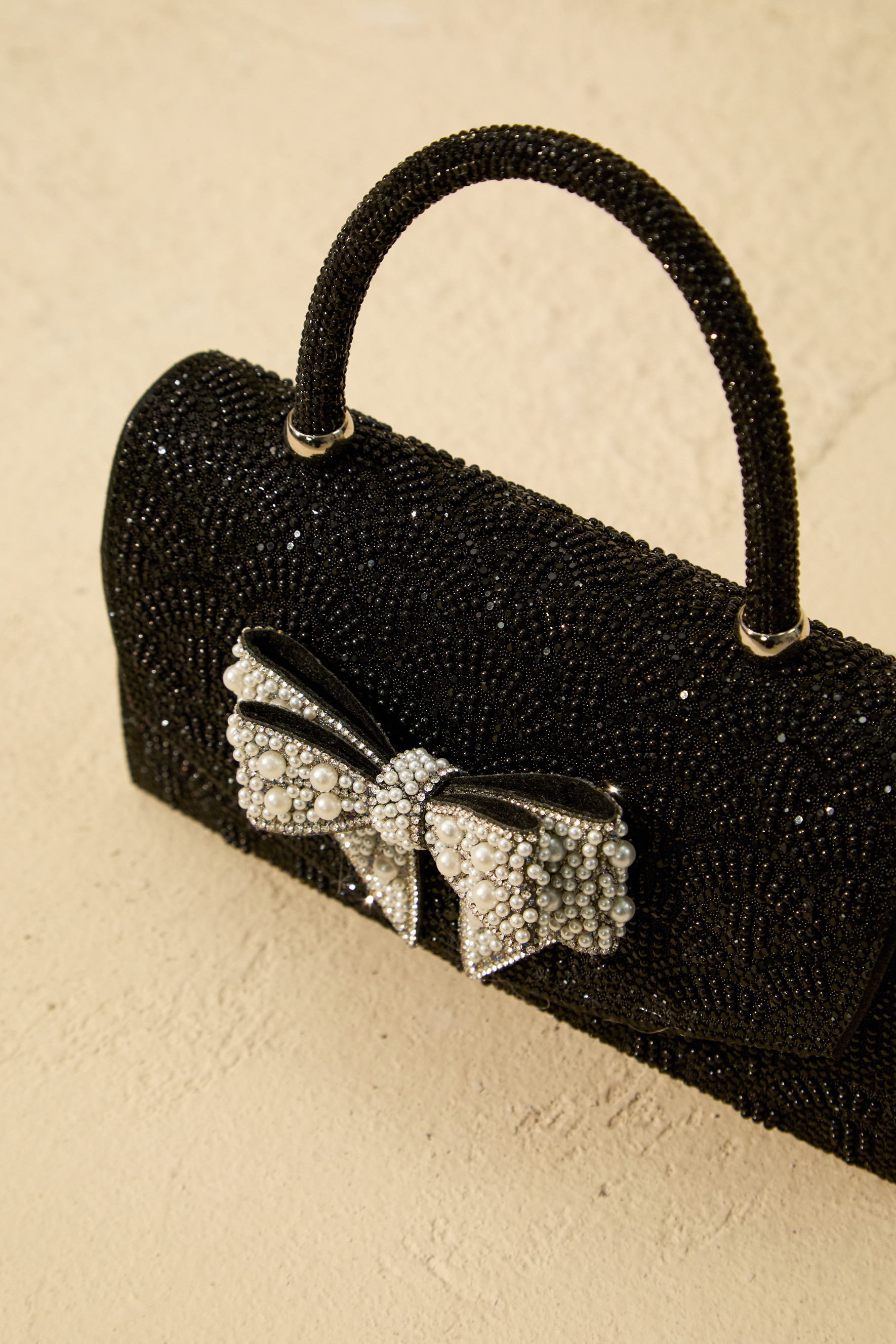 Pearl Embellished Bow Handbag-purelyfable