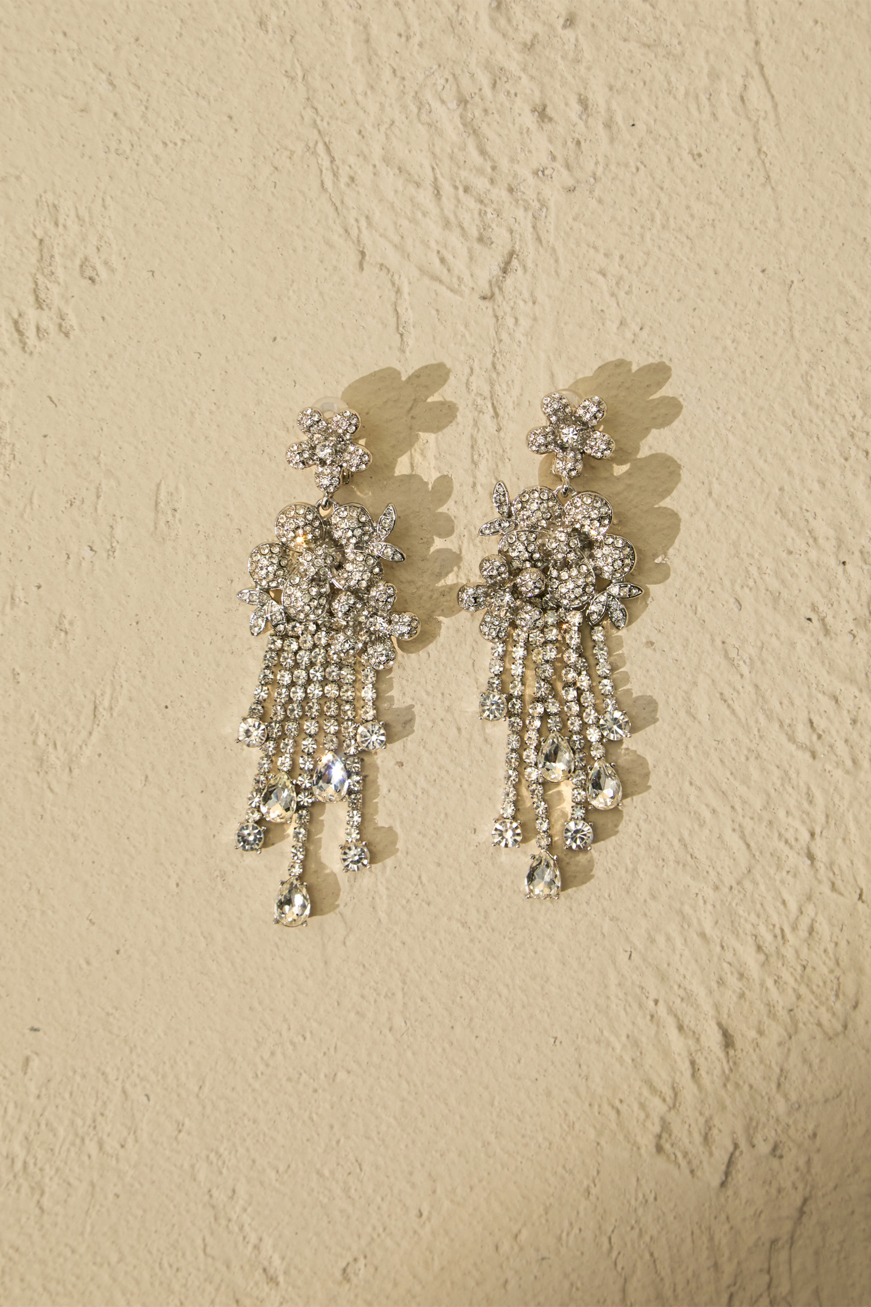 Crystal Floral Chandelier Tassel Drop Earrings-purelyfable