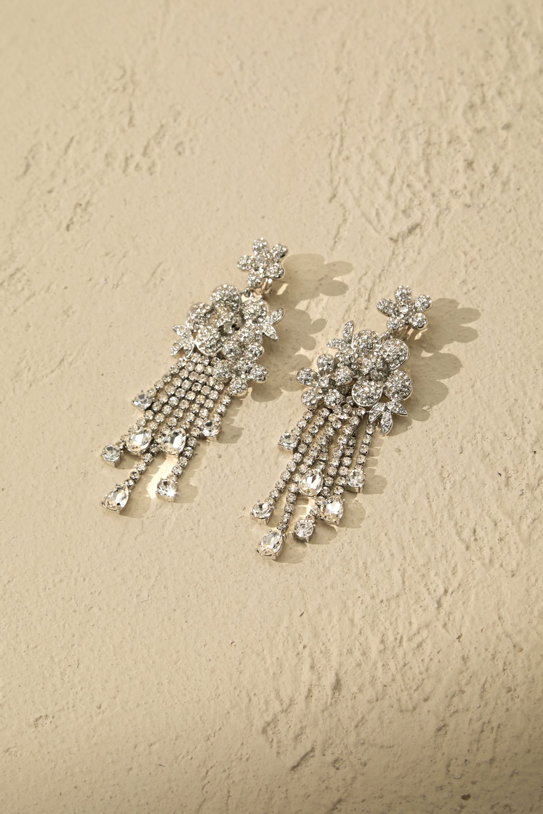Crystal Floral Chandelier Tassel Drop Earrings-purelyfable
