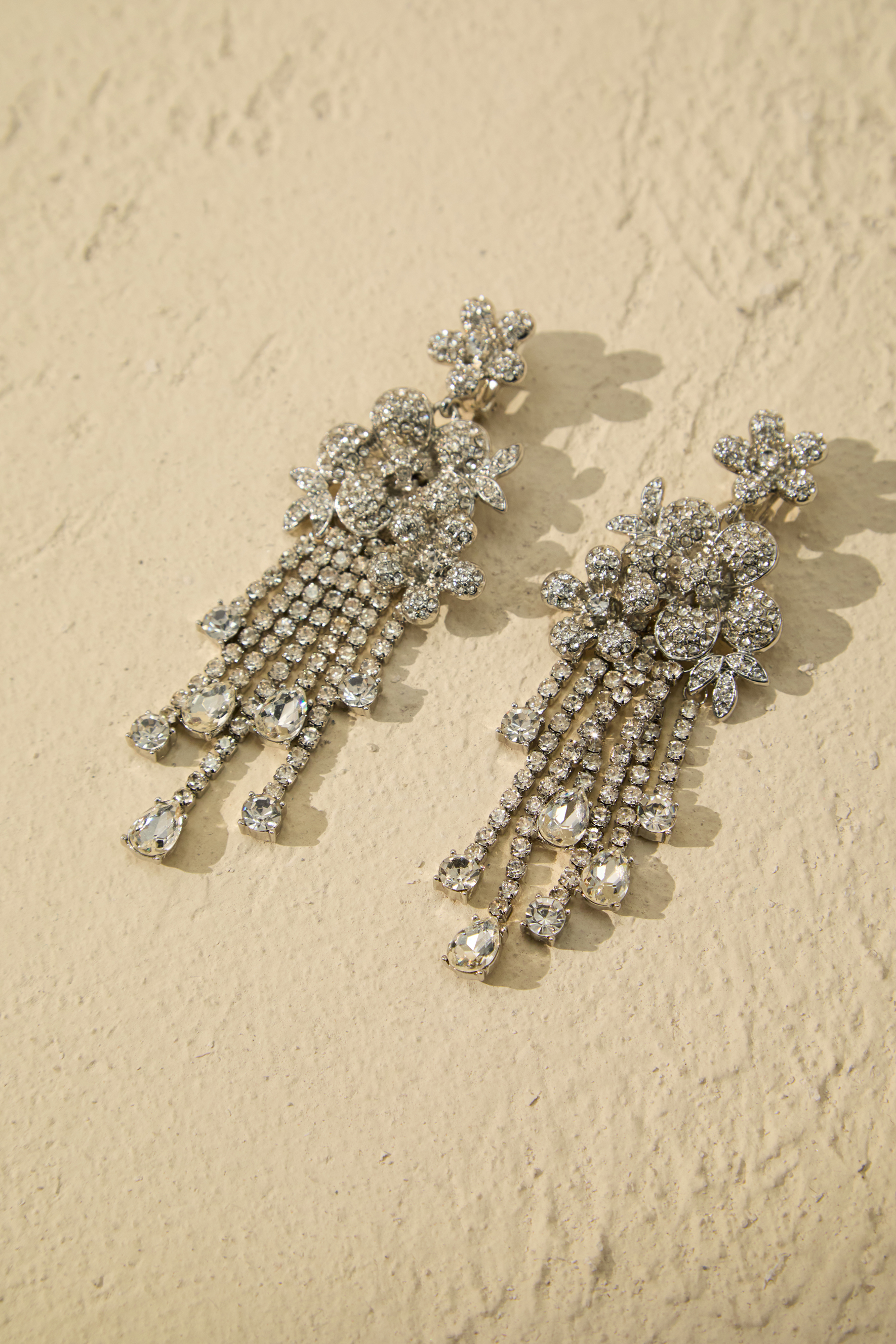 Crystal Floral Chandelier Tassel Drop Earrings-purelyfable
