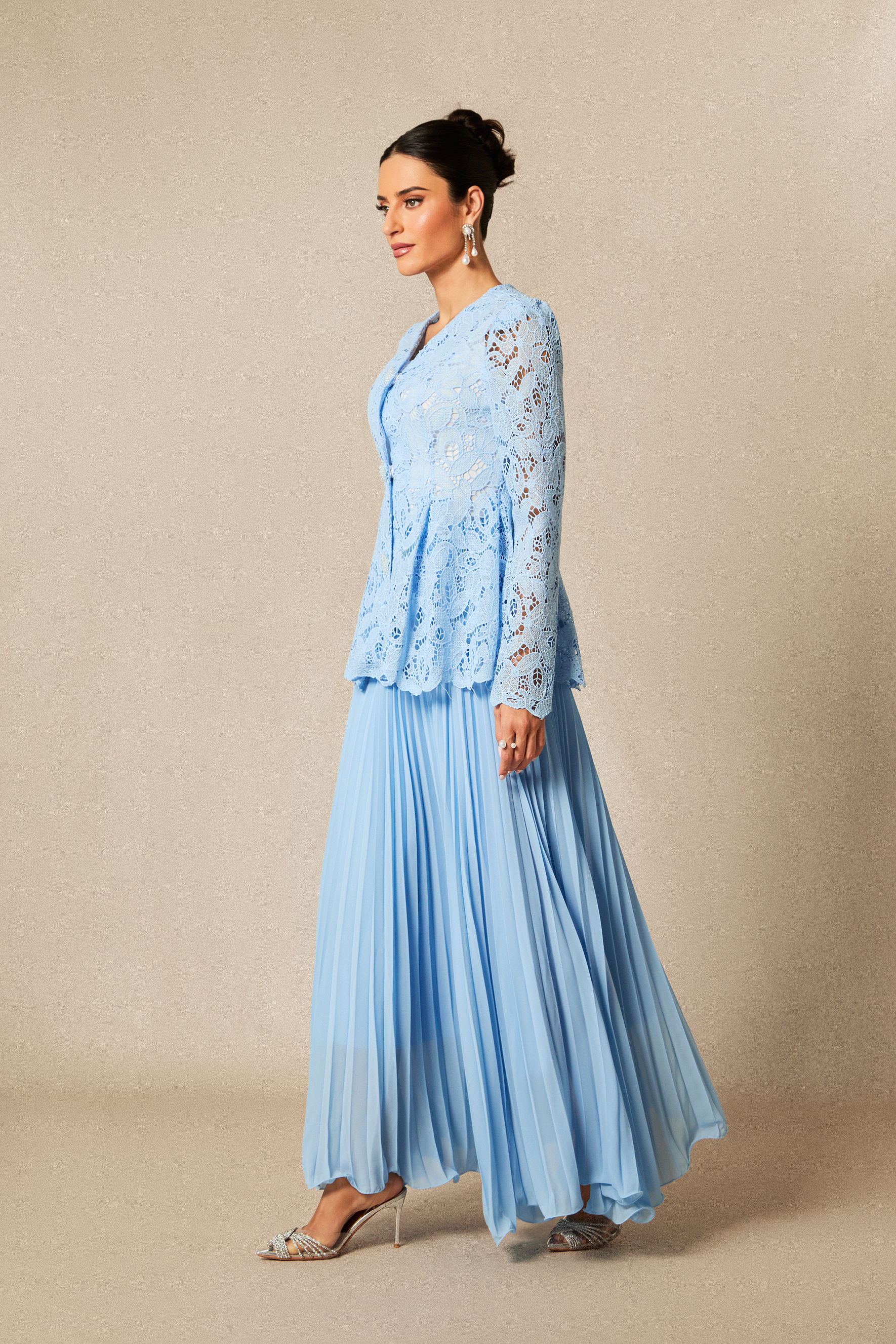 Ariella Floral Embroidered Lace Top & Pleated Maxi Skirt Set-purelyfable