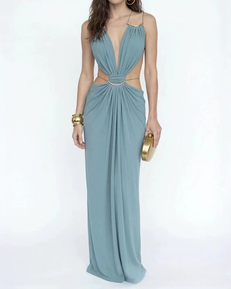 Athena Green Hollow Out Strappy Maxi Dress