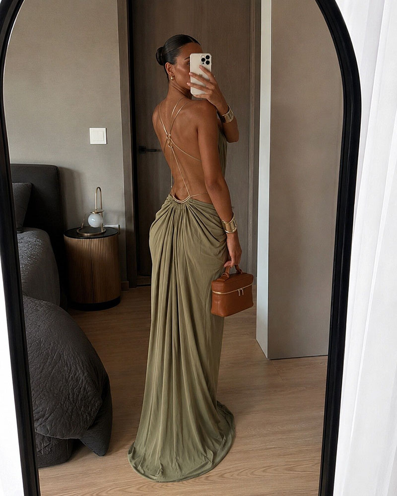 Athena Green Hollow Out Strappy Maxi Dress