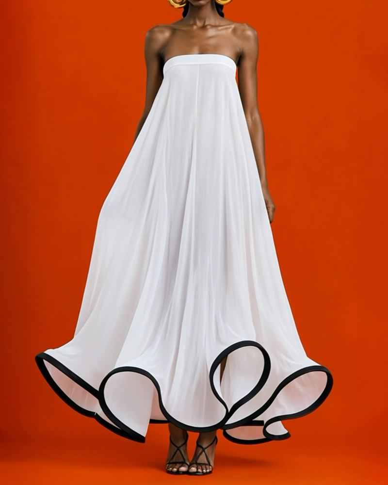 Kira White Strapless Contrast-Trim Sculptural Maxi Dress