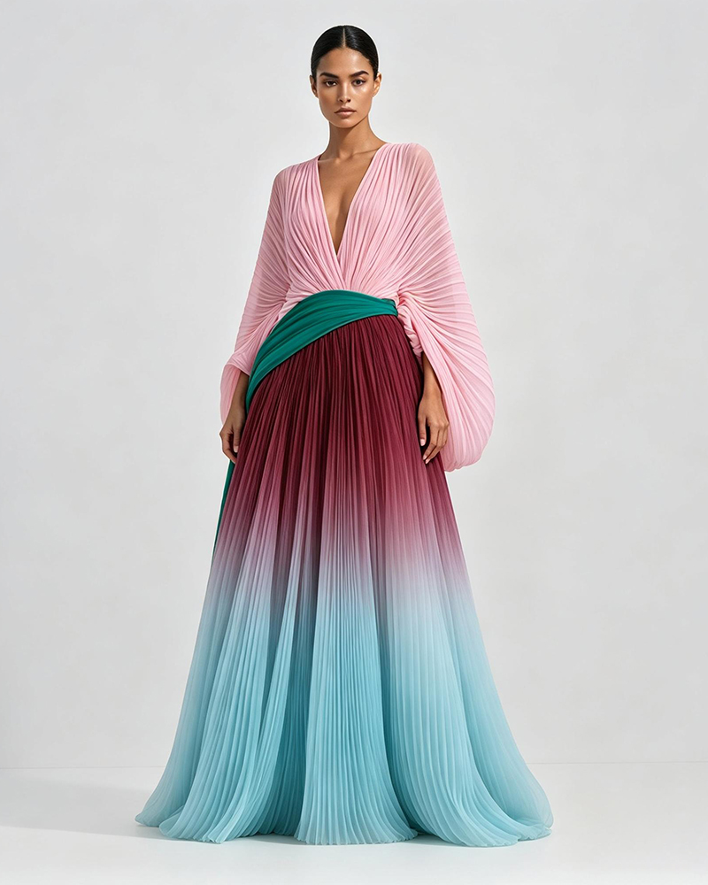 Thalia Colorful Pleated Loose-fitting Dress