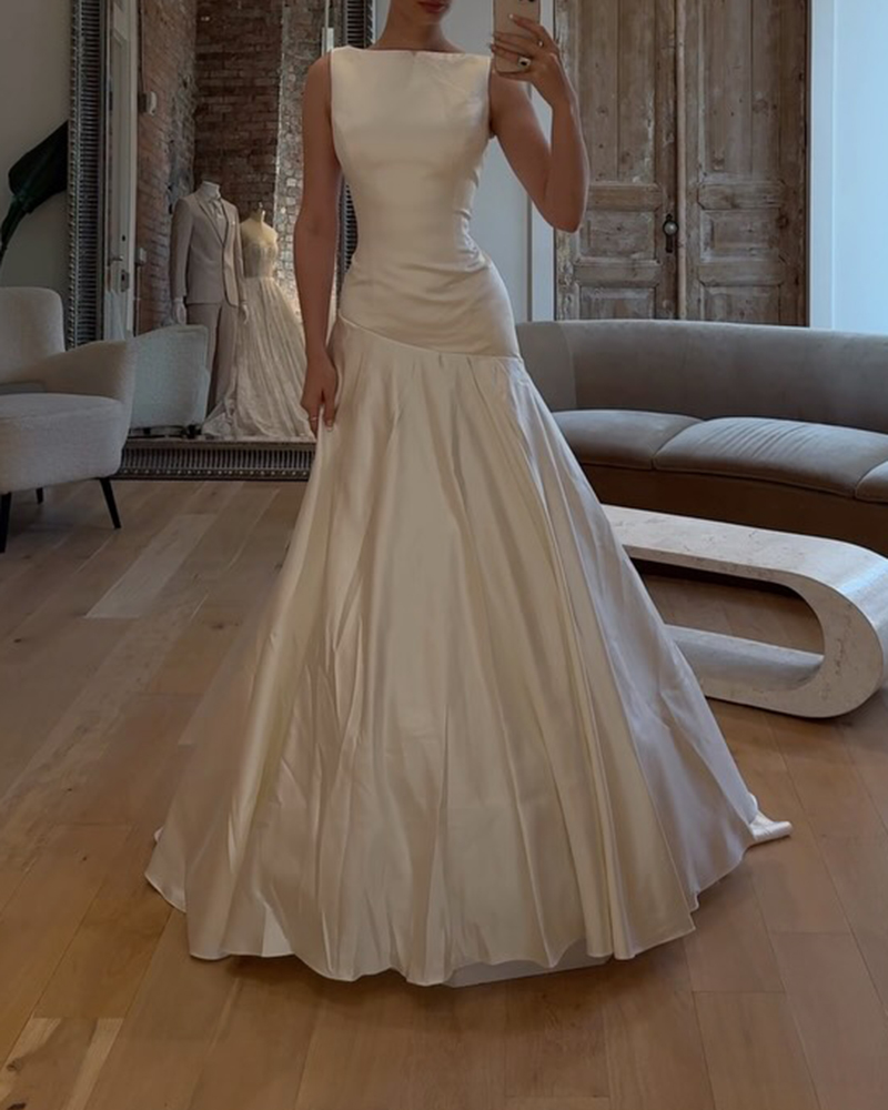 Seraphina White Asymmetric Draped Satin Maxi Dress