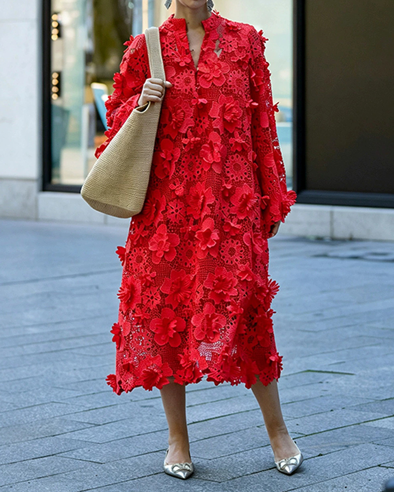 Aurelia Multicolor Floral Lace Kaftan Maxi Dress