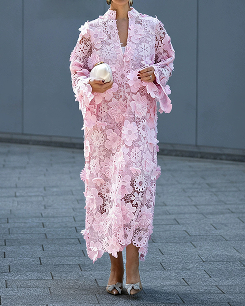 Aurelia Multicolor Floral Lace Kaftan Maxi Dress