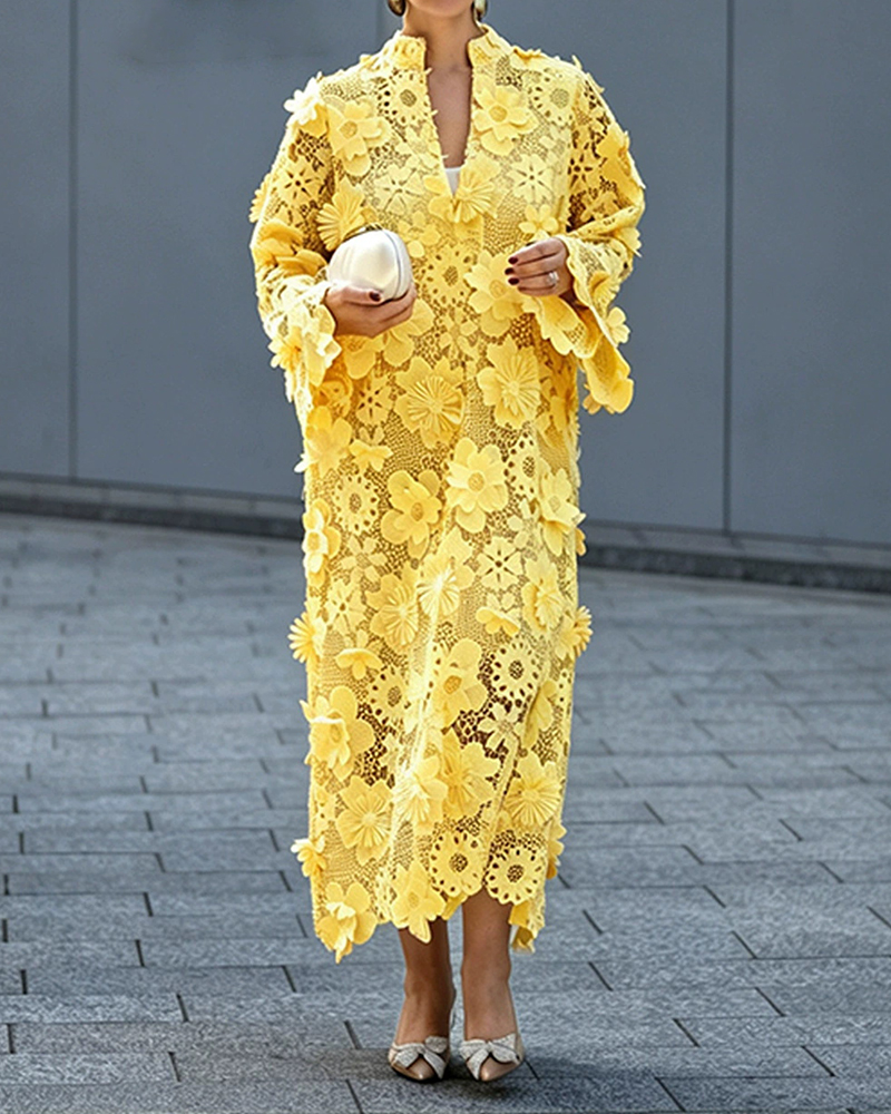 Aurelia Multicolor Floral Lace Kaftan Maxi Dress