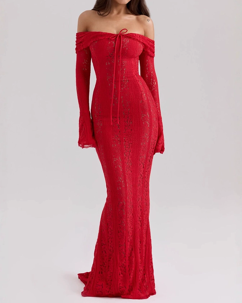 Lyra Off-the-Shoulder Bell-Sleeve Lace Dress