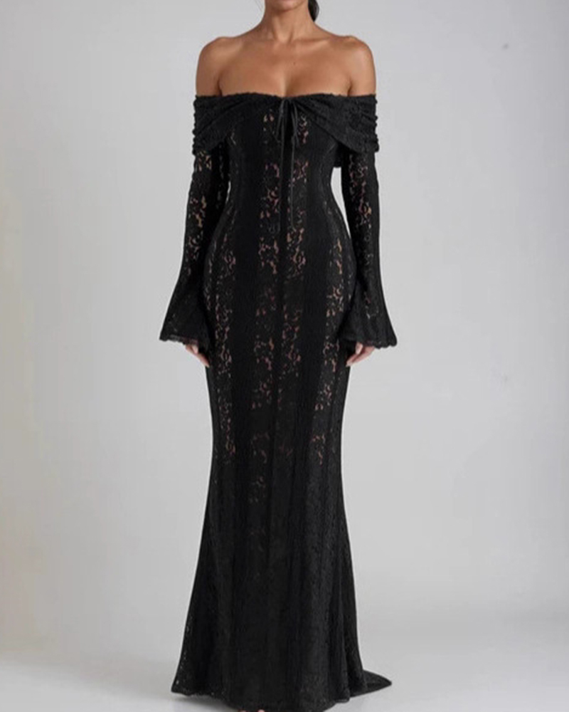 Lyra Off-the-Shoulder Bell-Sleeve Lace Dress