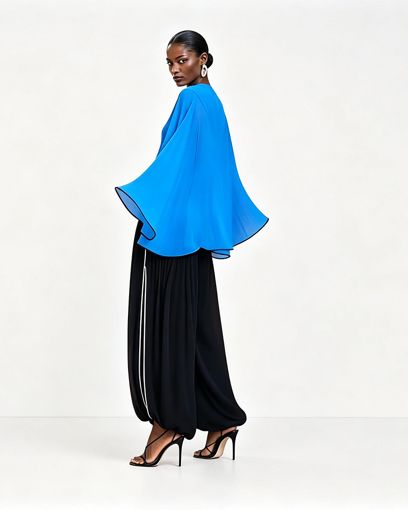 Brynn Blue Color-Block Kimono Two-piece Set